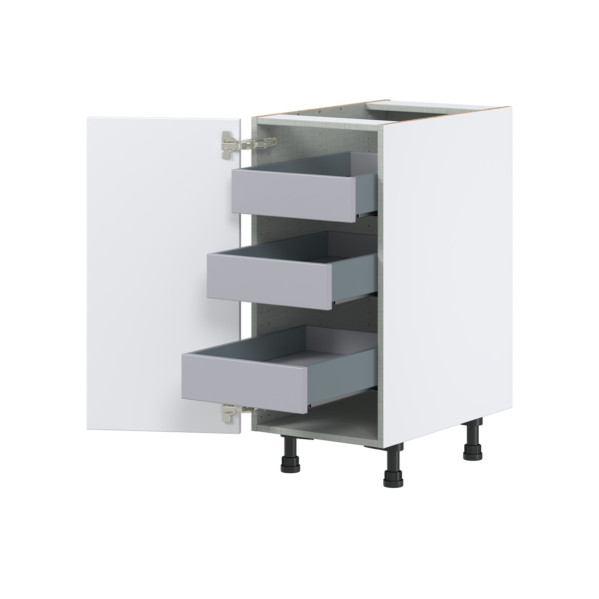 Lily Bright White  Slab Assembled Base Cabinet with a Full High Door and 3 Inner Drawers (15 in. W x 34.5 in. H x 24 in. D)