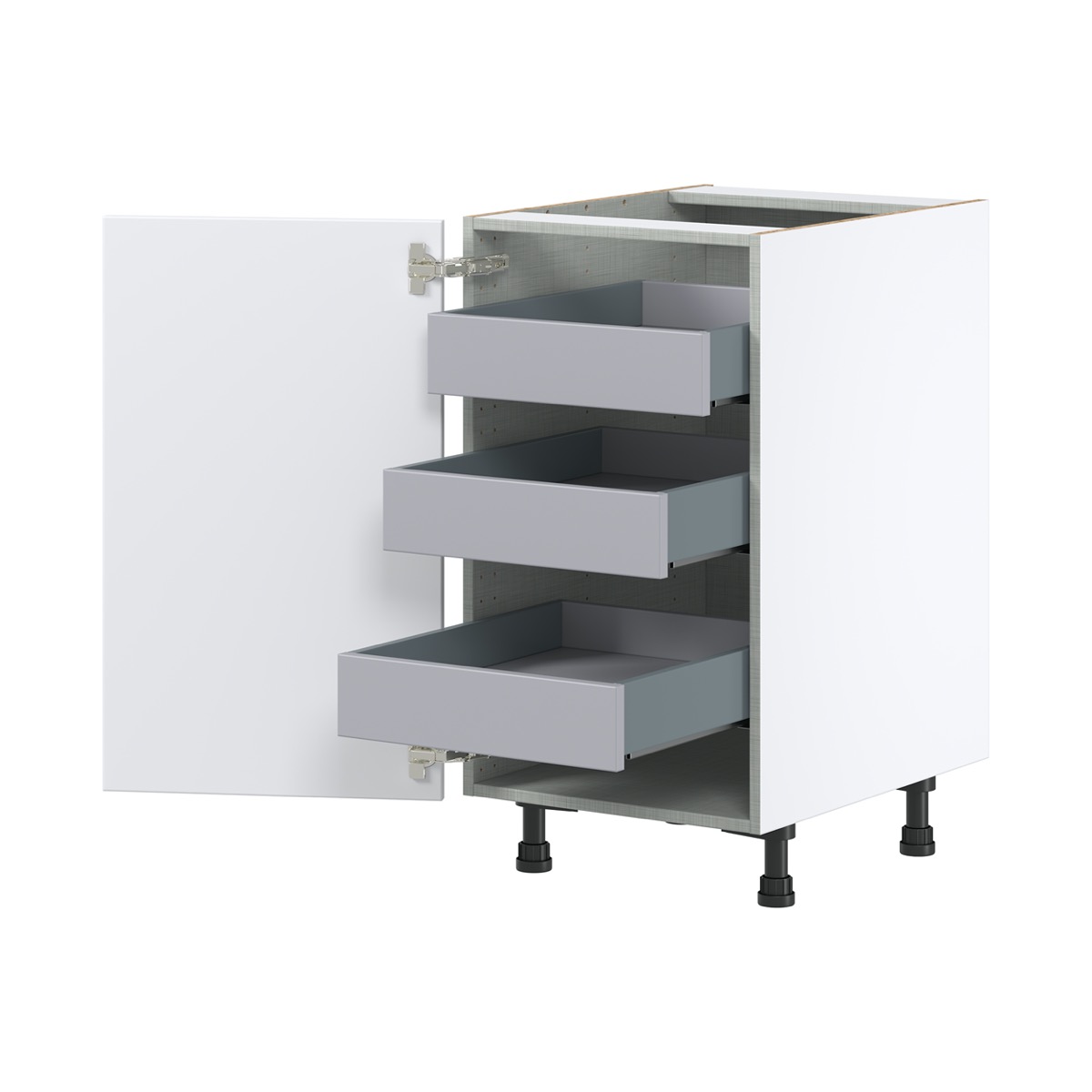 Lily Bright White  Slab Assembled Base Cabinet with a Full High Door and 3 Inner Drawers (18 in. W x 34.5 in. H x 24 in. D)