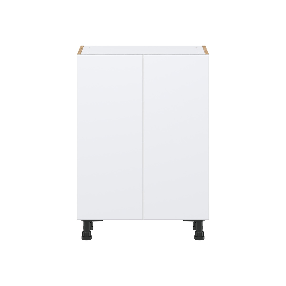 Lily Bright White  Slab Assembled Shallow Base Cabinet with 2 Full High Doors and 3 Inner Drawers (24 in. W x 34.5 in. H x 14 in. D)