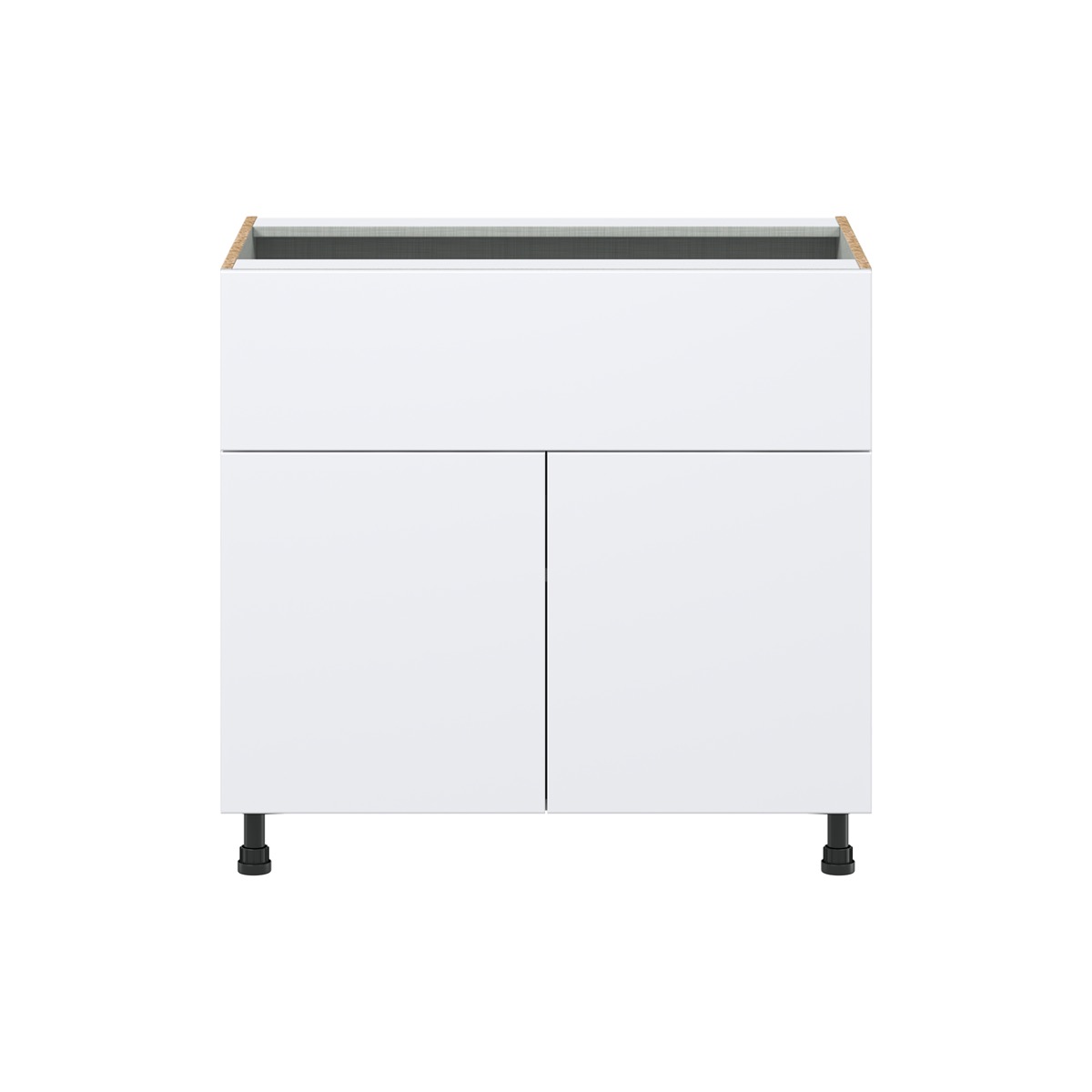 Lily Bright White  Slab Assembled Cooktop Base Cabinet with 2 Doors and a 10 in. Drawer (36 in. W x 34.5 in. H x 24 in. D)