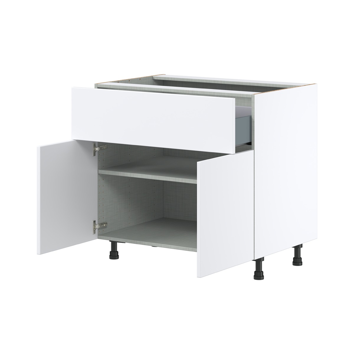 Lily Bright White  Slab Assembled Cooktop Base Cabinet with 2 Doors and a 10 in. Drawer (36 in. W x 34.5 in. H x 24 in. D)