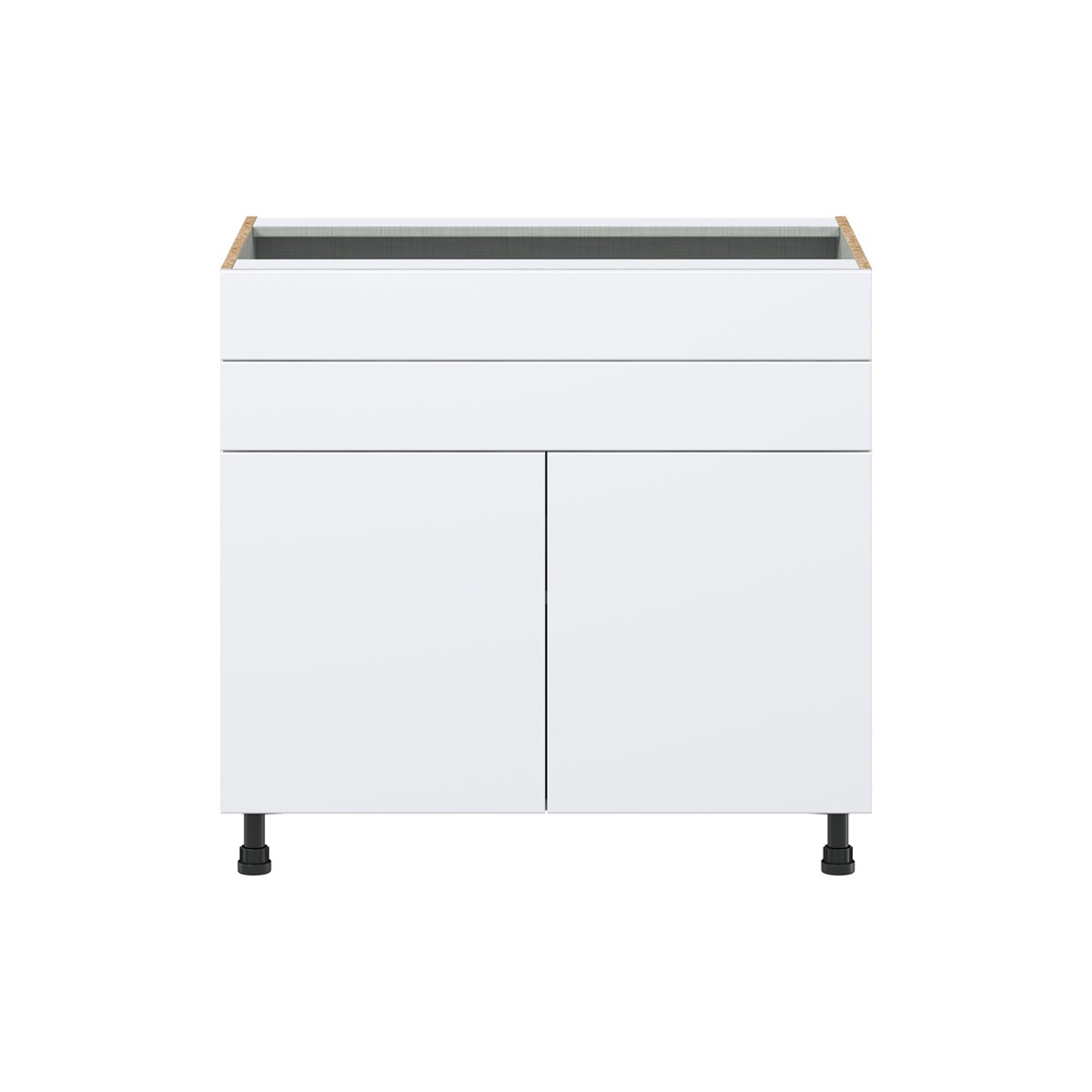 Lily Bright White  Slab Assembled Cooktop Base Cabinet with 2 Doors and Two 5 in. Drawers (36 in. W x 34.5 in. H x 24 in. D)