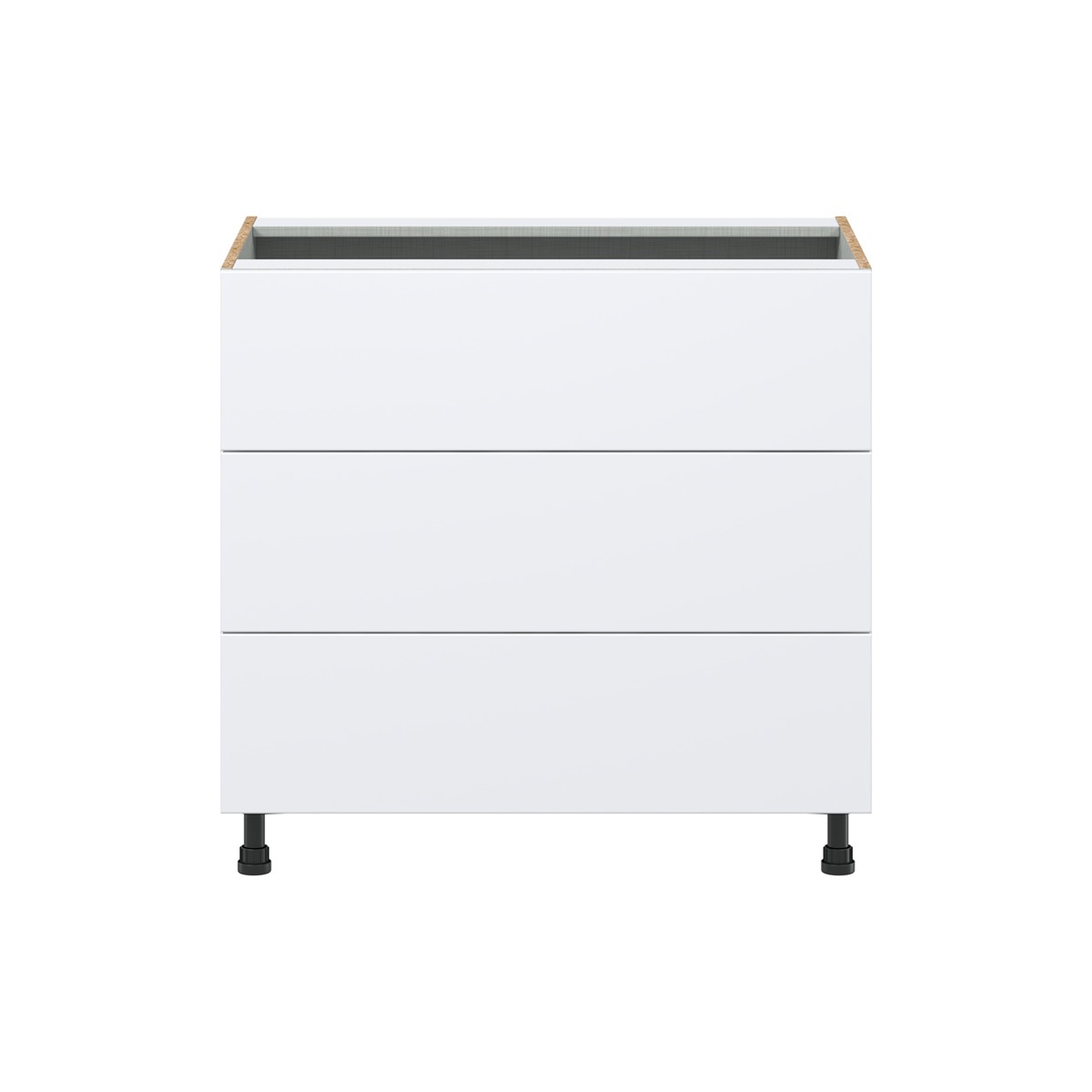 Lily Bright White  Slab Assembled Cooktop Base Cabinet with Three 10 in. Drawers (36 in. W x 34.5 in. H x 24 in. D)