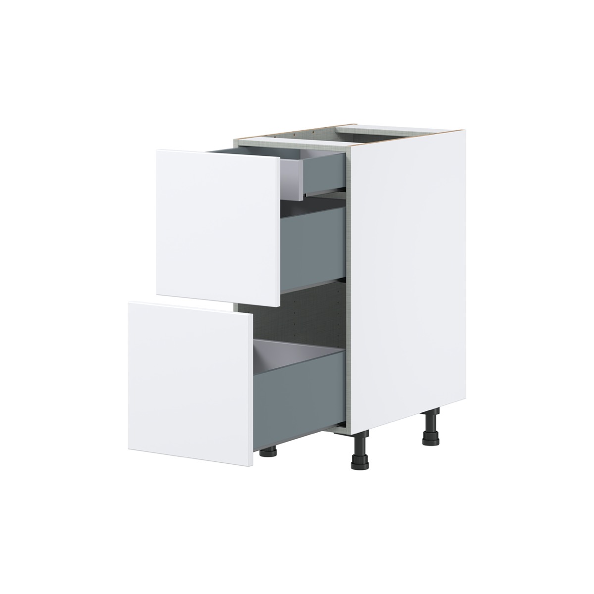 Lily Bright White  Slab Assembled Base Cabinet with 2 Drawers and 1 Inner Drawer (15 in. W x 34.5 in. H x 24 in. D)