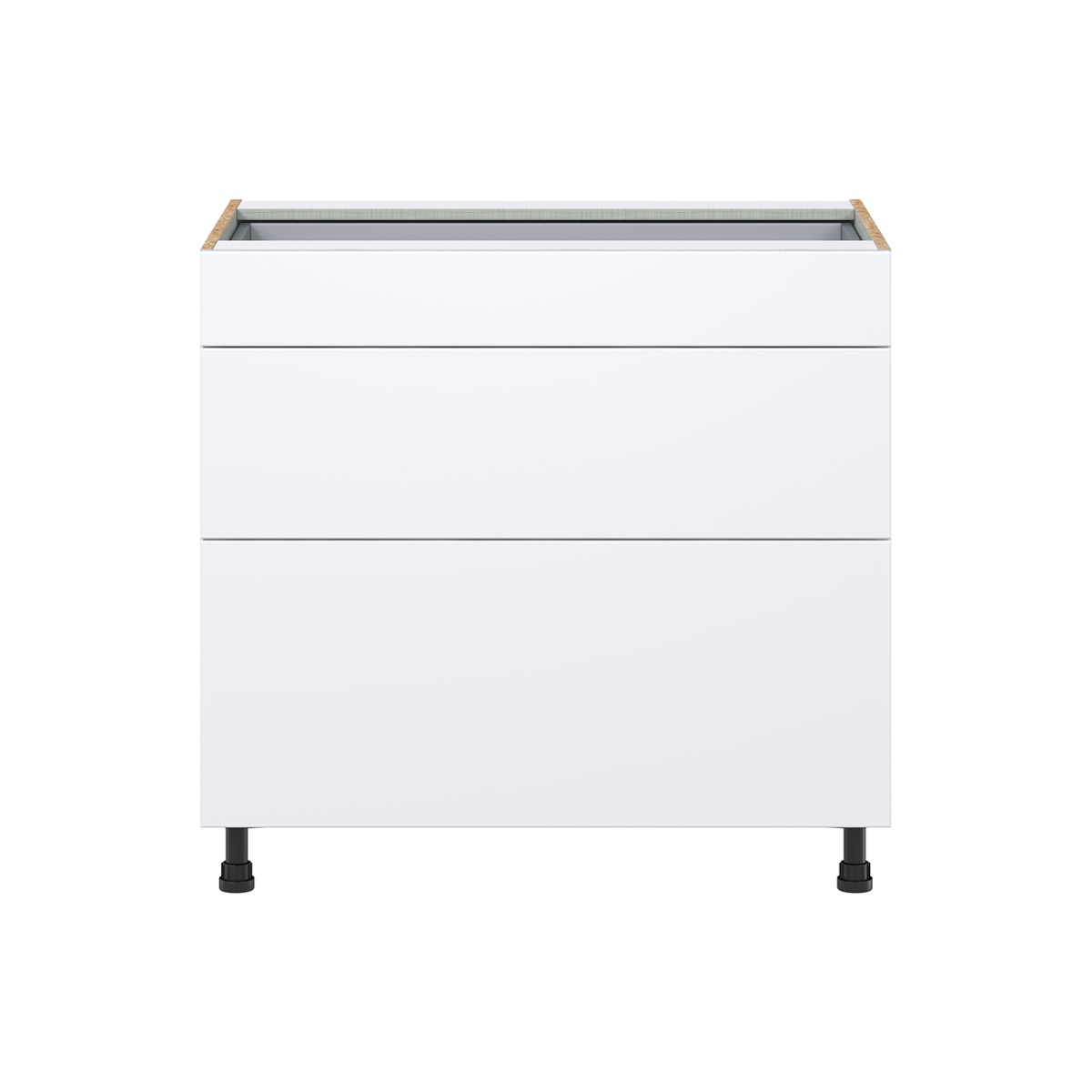 Lily Bright White  Slab Assembled Base Cabinet with 3 Drawers (36 in. W x 34.5 in. H x 24 in. D)