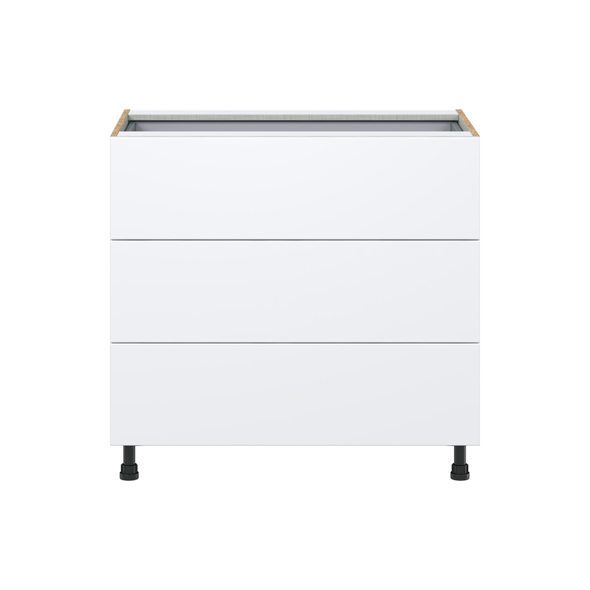 Lily Bright White  Slab Assembled Base Cabinet with Three 10 in. Drawers and 1 Inner Drawer (36 in. W x 34.5 in. H x 24 in. D)