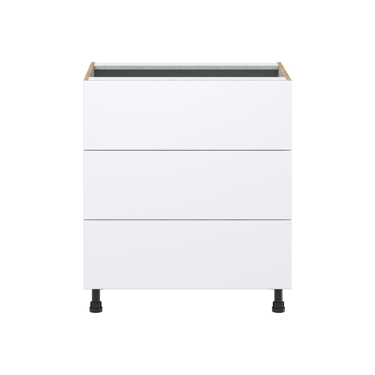 Lily Bright White  Slab Assembled Base Cabinet with Three 10 in. Drawers (30 in. W x 34.5 in. H x 24 in. D)