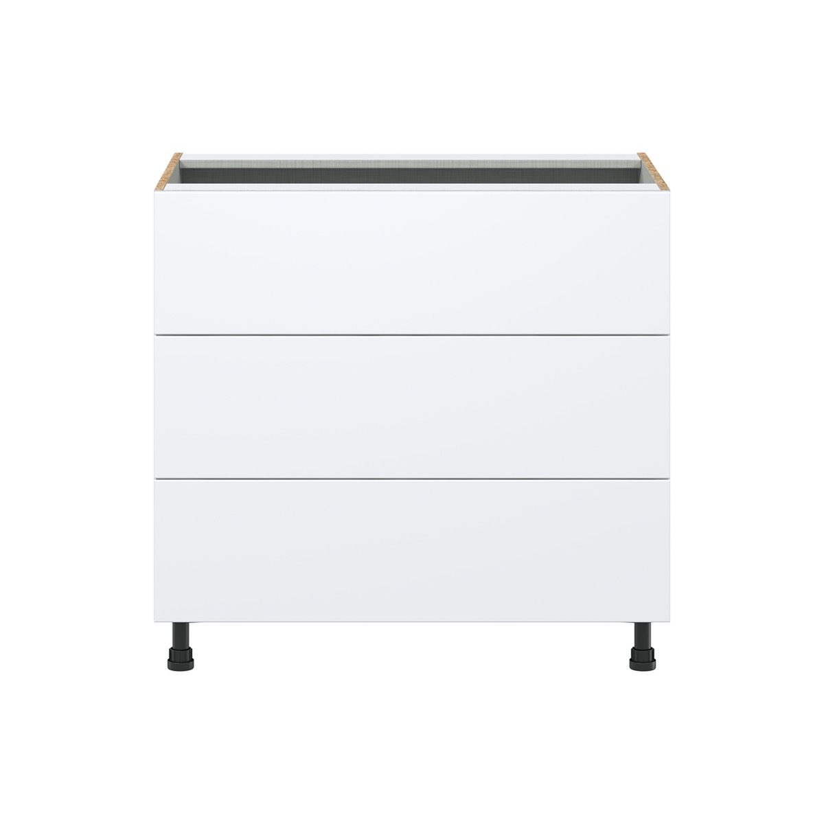 Lily Bright White  Slab Assembled Base Cabinet with Three 10 in. Drawers (36 in. W x 34.5 in. H x 24 in. D)