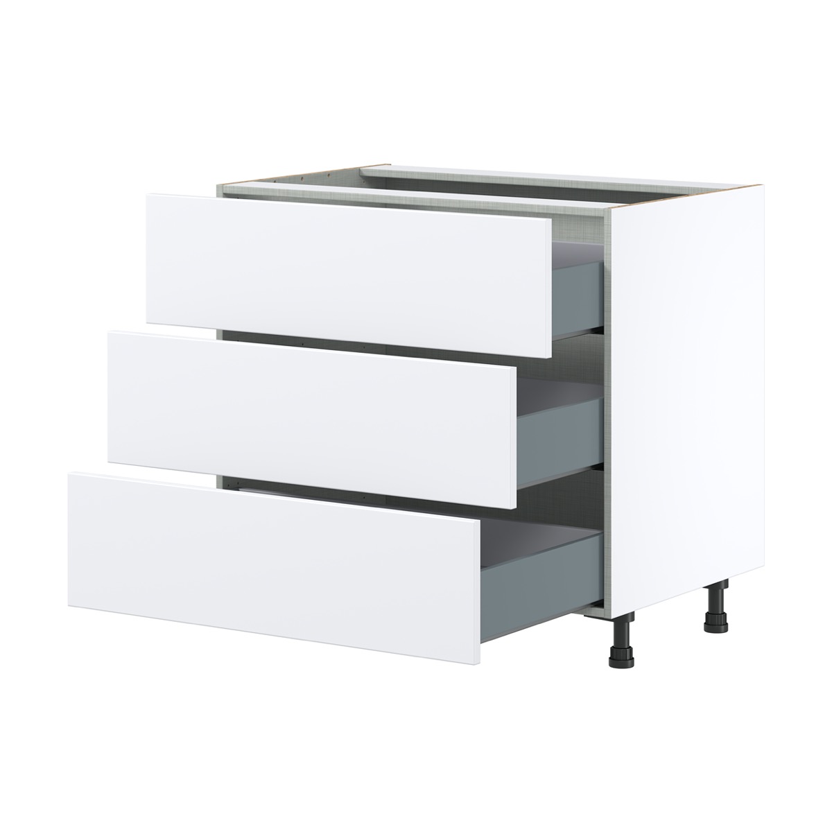 Lily Bright White  Slab Assembled Base Cabinet with Three 10 in. Drawers (36 in. W x 34.5 in. H x 24 in. D)