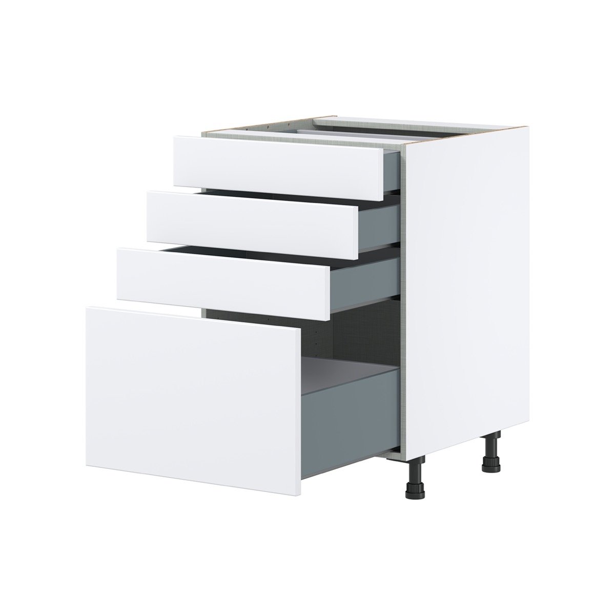 Lily Bright White  Slab Assembled Base Cabinet with 4 Drawers (24 in. W x 34.5 in. H x 24 in. D)