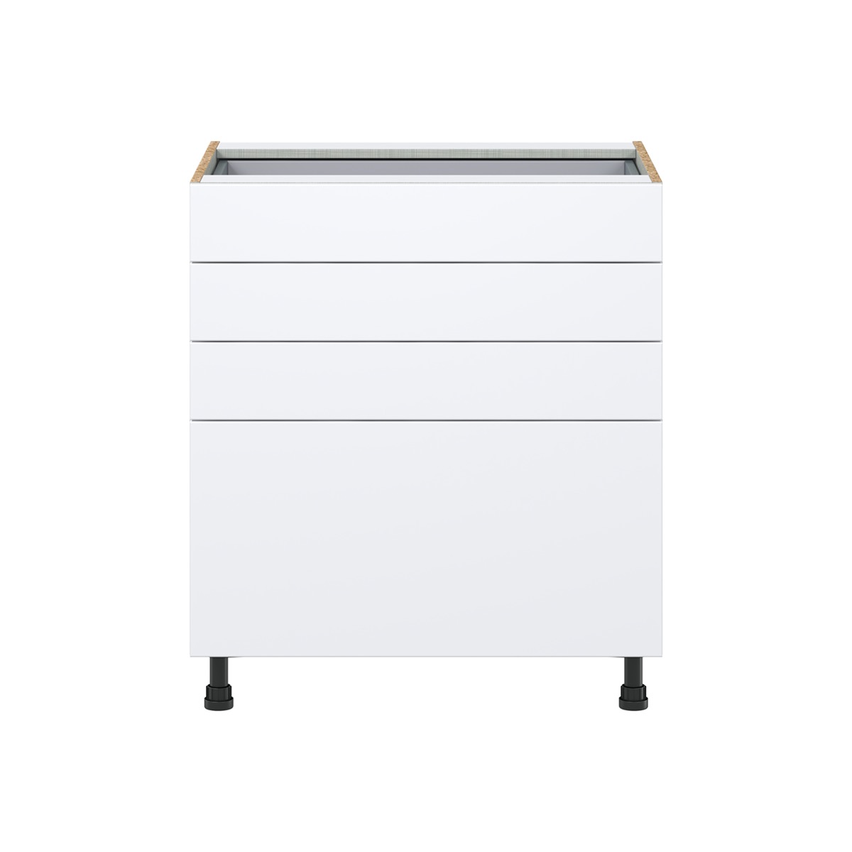 Lily Bright White  Slab Assembled Base Cabinet with 4 Drawers (30 in. W x 34.5 in. H x 24 in. D)