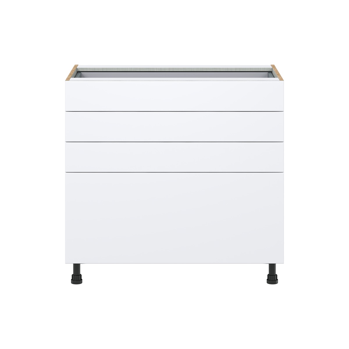 Lily Bright White  Slab Assembled Base Cabinet with 4 Drawers (36 in. W x 34.5 in. H x 24 in. D)