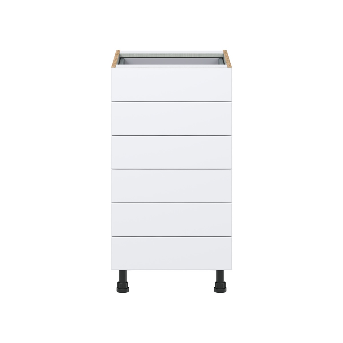 Lily Bright White  Slab Assembled Base Cabinet with 6 Drawers (18 in. W x 34.5 in. H x 24 in. D)