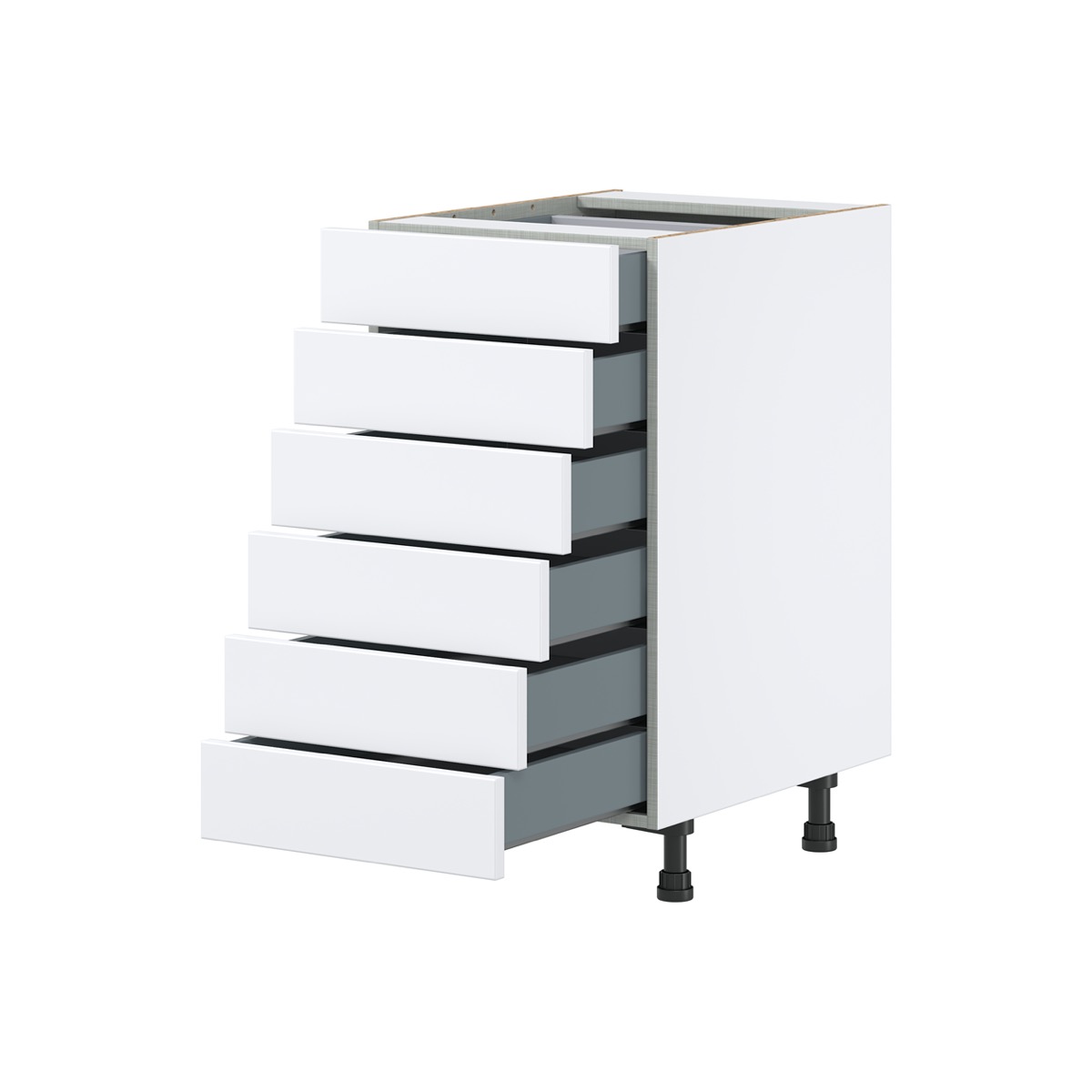 Lily Bright White  Slab Assembled Base Cabinet with 6 Drawers (18 in. W x 34.5 in. H x 24 in. D)