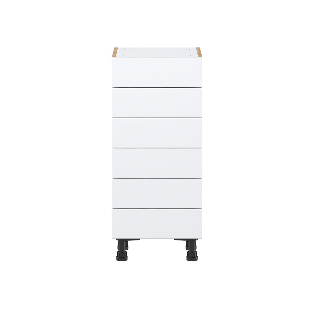 Lily Bright White  Slab Assembled Shallow Base Cabinet with 6 Drawers (15 in. W x 34.5 in. H x 14 in. D)