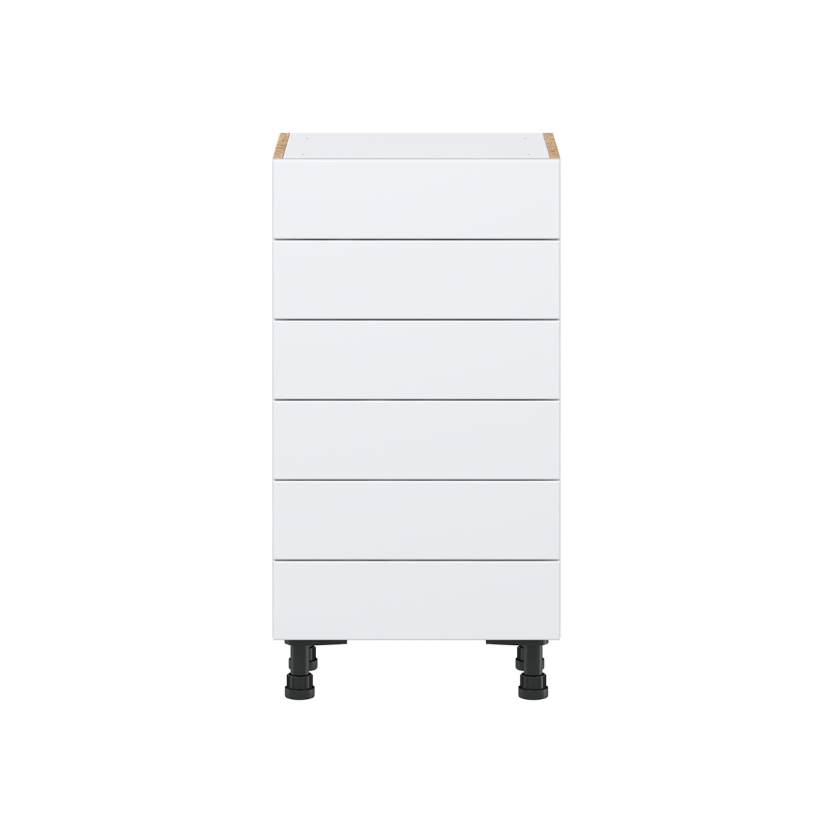 Lily Bright White  Slab Assembled Shallow Base Cabinet with 6 Drawers (18 in. W x 34.5 in. H x 14 in. D)