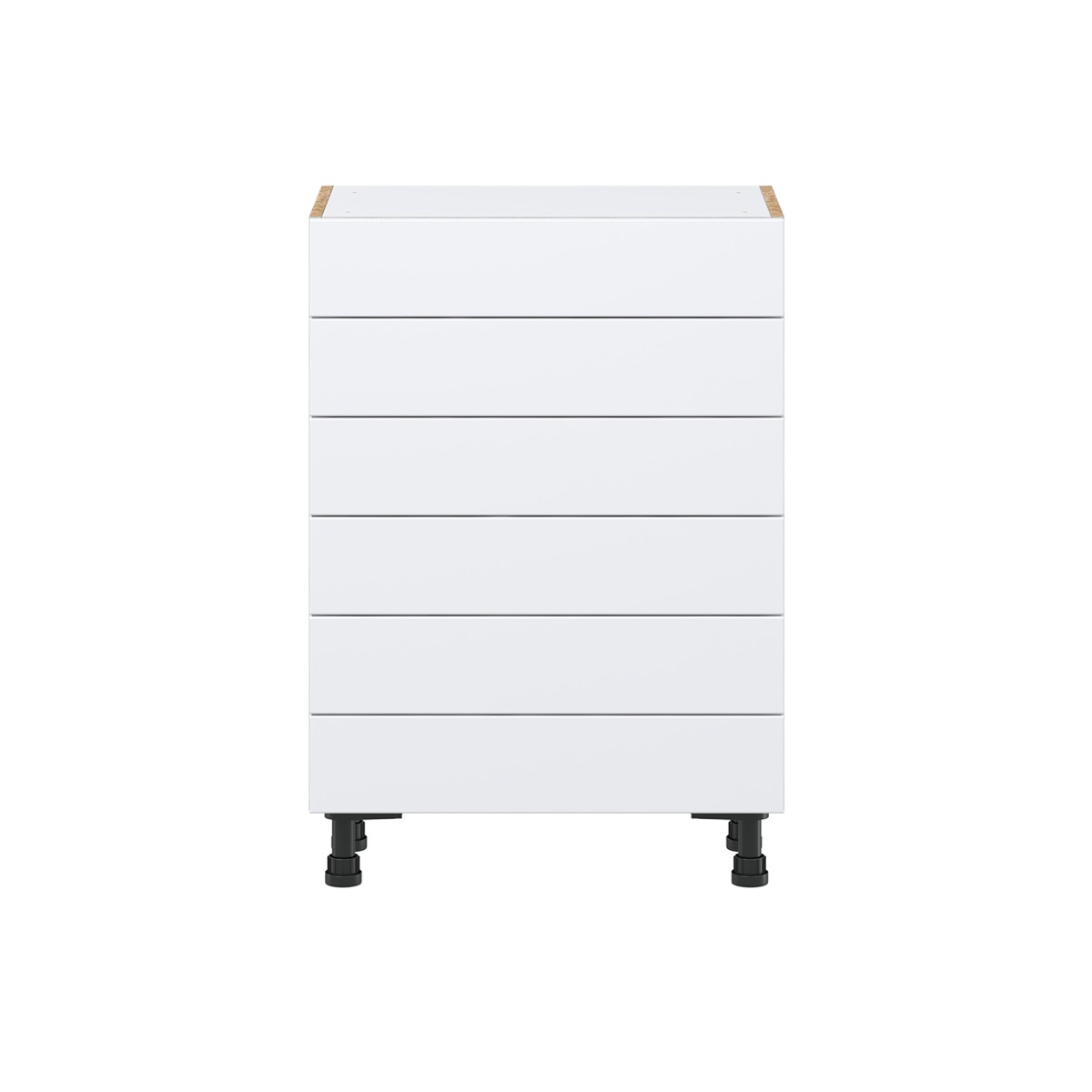 Lily Bright White  Slab Assembled Shallow Base Cabinet with 6 Drawers (24 in. W x 34.5 in. H x 14 in. D)