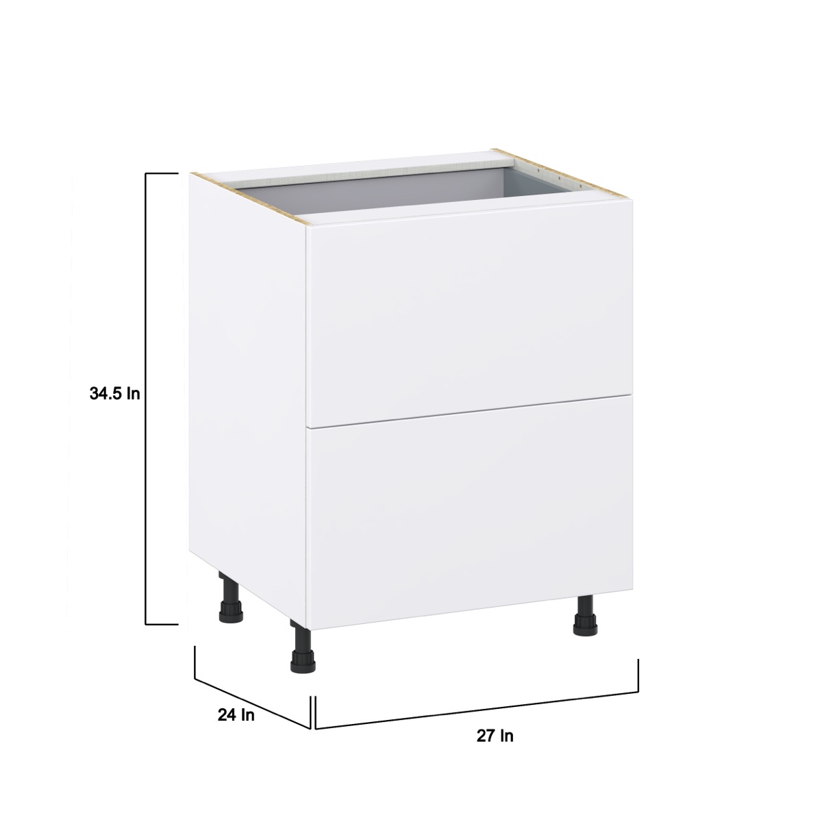 Lily Bright White  Slab Assembled Base Cabinet with 2 Drawers and a Inner Drawer (27 in. W X 34.5 in. H X 24 in. D)