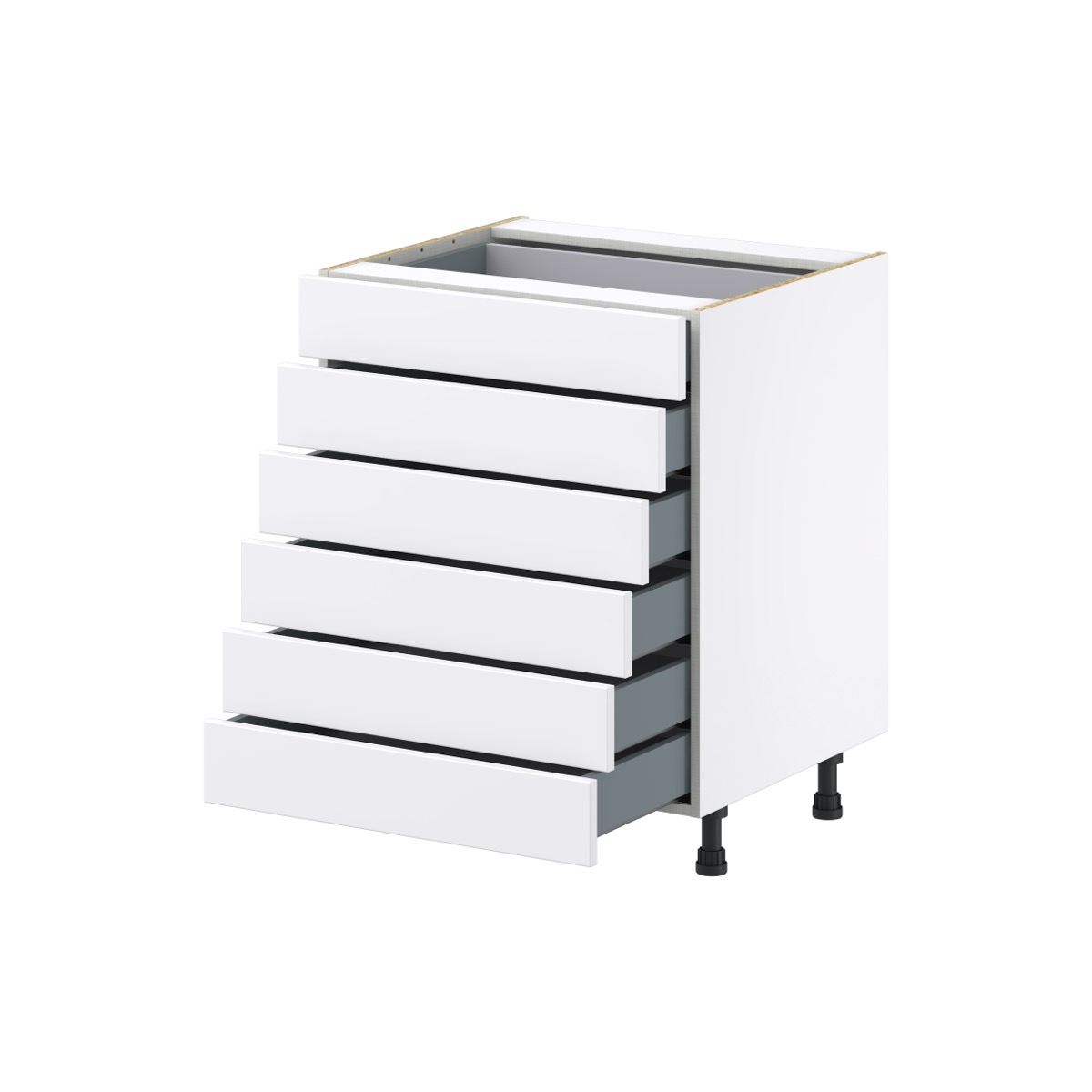 Lily Bright White  Slab Assembled Base Cabinet with 6 Drawers (27 in. W X 34.5 in. H X 24 in. D)