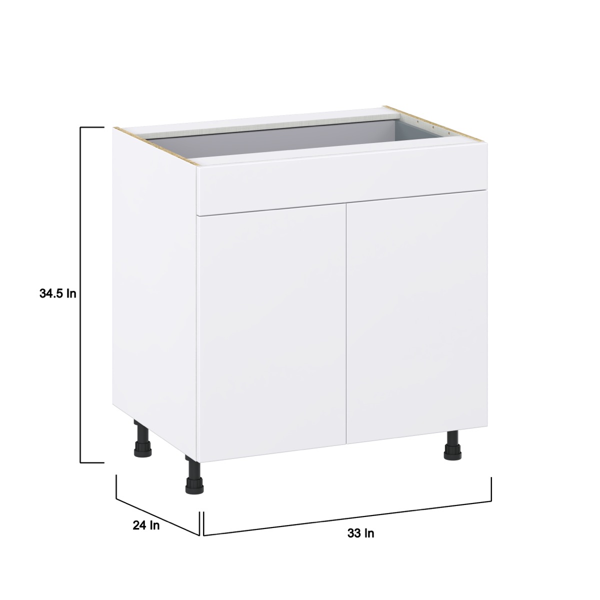 Lily Bright White  Slab Assembled Base Cabinet with 2  Doors and 1 Drawer (33 in. W X 34.5 in. H X 24 in. D)