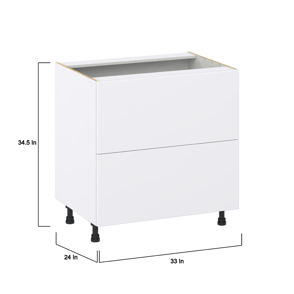 Lily Bright White  Slab Assembled Base Cabinet with 2 Drawers (33 in. W X 34.5 in. H X 24 in. D)