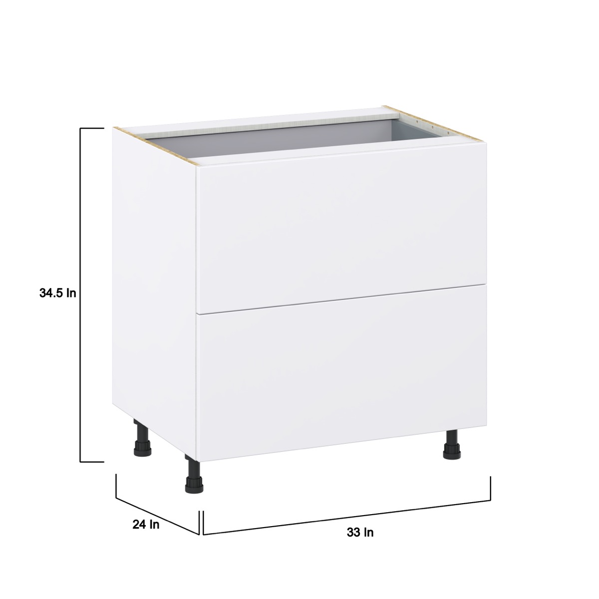 Lily Bright White  Slab Assembled Base Cabinet with 2 Drawers and 1 Inner Drawer (33 in. W X 34.5 in. H X 24 in. D)