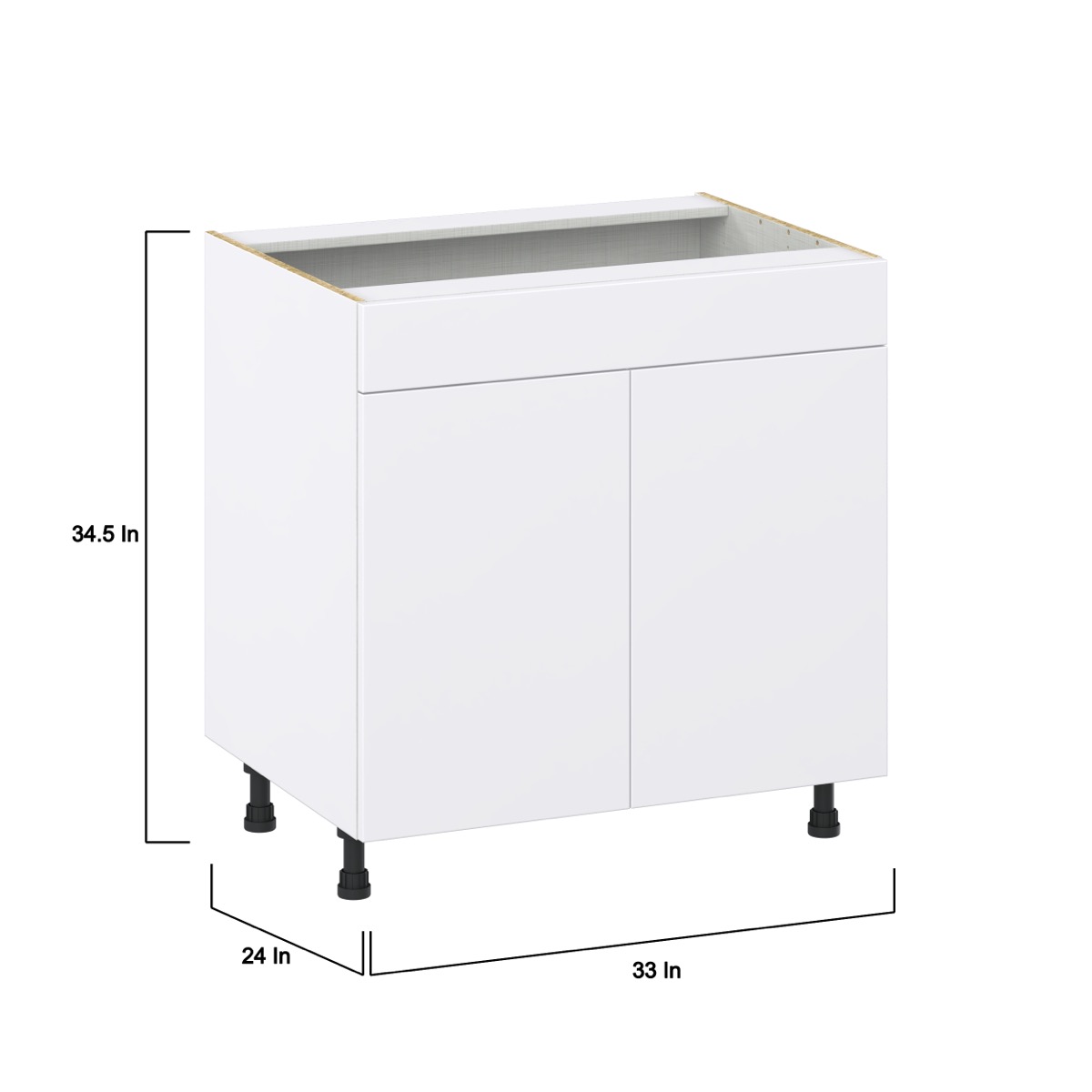 Lily Bright White  Slab Assembled Sink Base Cabinet with False Front (33 in. W X 34.5 in. H X 24 in. D)