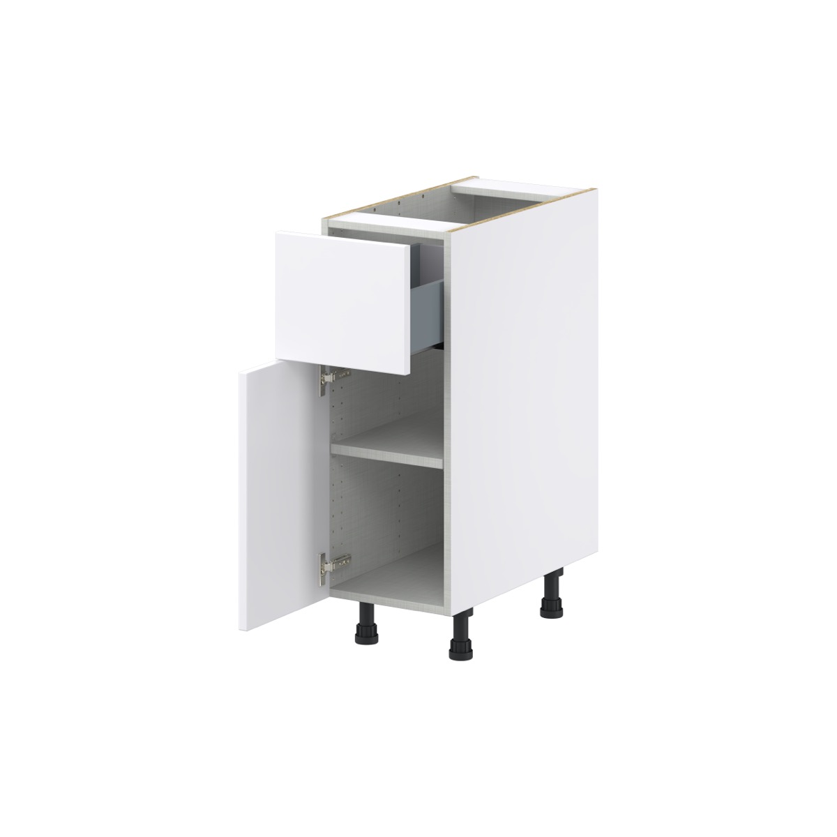 Lily Bright White  Slab Assembled Base Cabinet with 1 Door and a 10 in. Drawer (12 in. W X 34.5 in. H X 24 in. D)