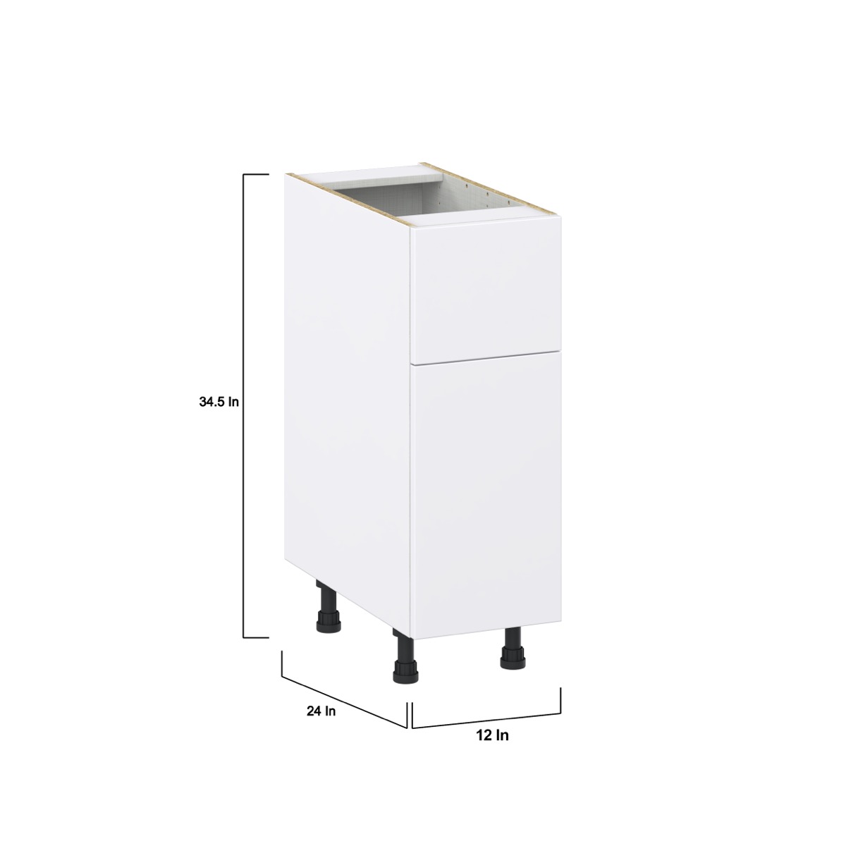 Lily Bright White  Slab Assembled Base Cabinet with 1 Door and a 10 in. Drawer (12 in. W X 34.5 in. H X 24 in. D)