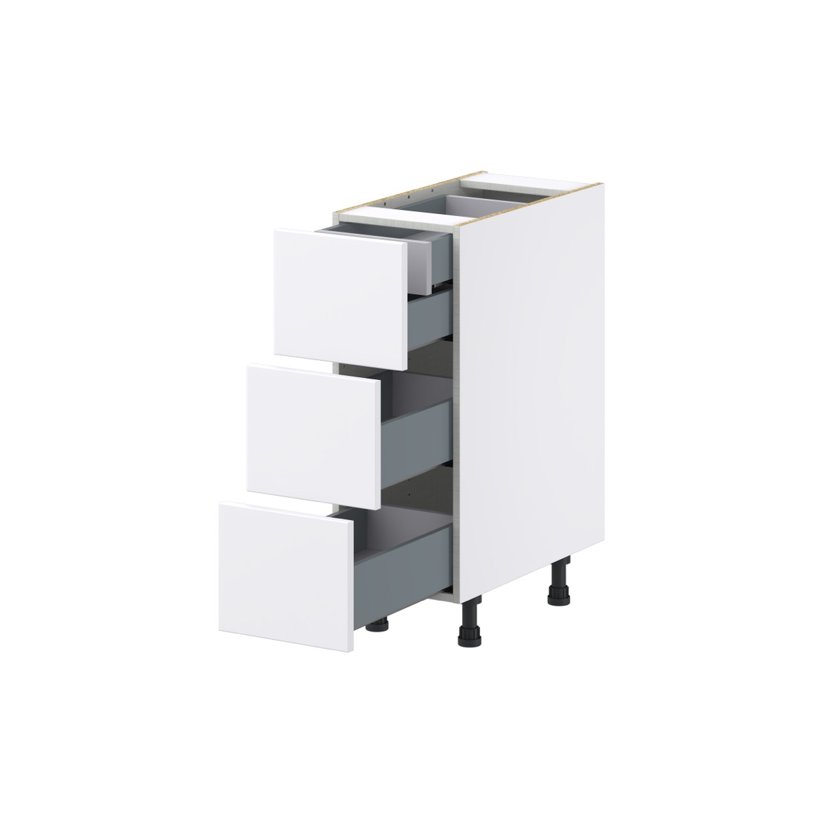 Lily Bright White  Slab Assembled Base Cabinet with Three 10 in. Drawers and 1 Inner Drawer (12 in. W X 34.5 in. H X 24 in. D)