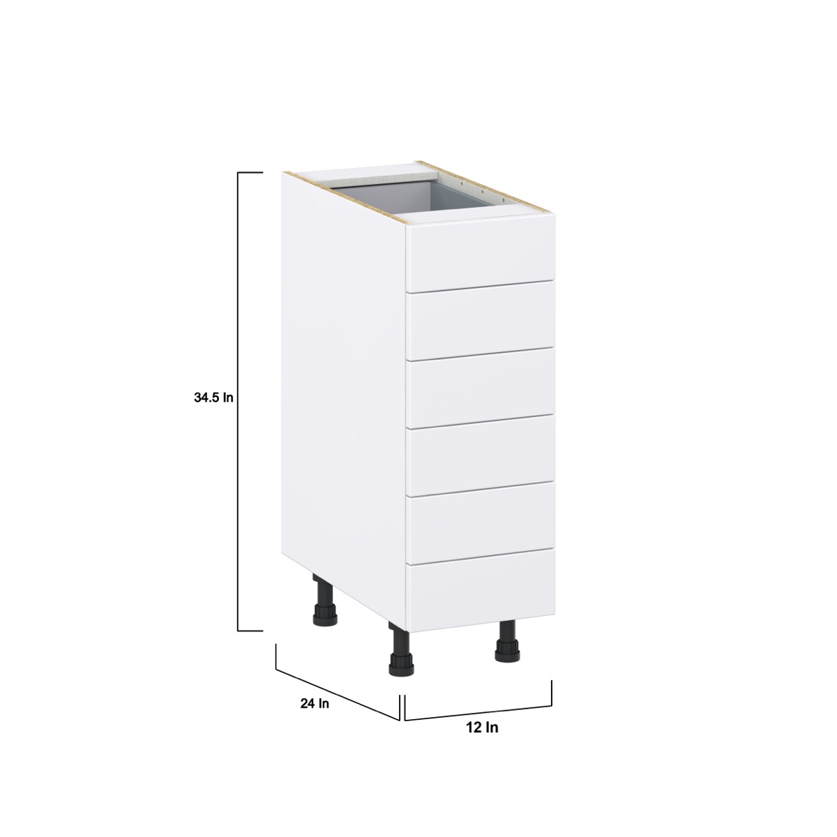 Lily Bright White  Slab Assembled Base Cabinet with 6 Drawers (12 in. W X 34.5 in. H X 24 in. D)