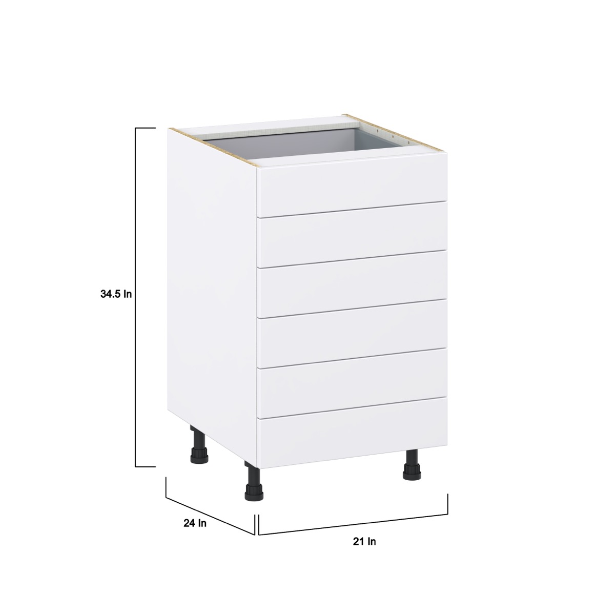 Lily Bright White  Slab Assembled Base Cabinet with 6 Drawers (21 in. W X 34.5 in. H X 24 in. D)