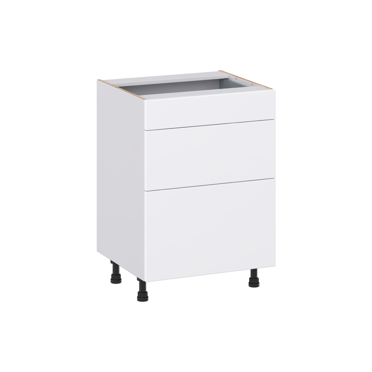 Lily Bright White Slab Assembled 24 in. W x 34.5 in. H x 21 in. D Vanity Drawer Base Cabinet with 3 Drawers