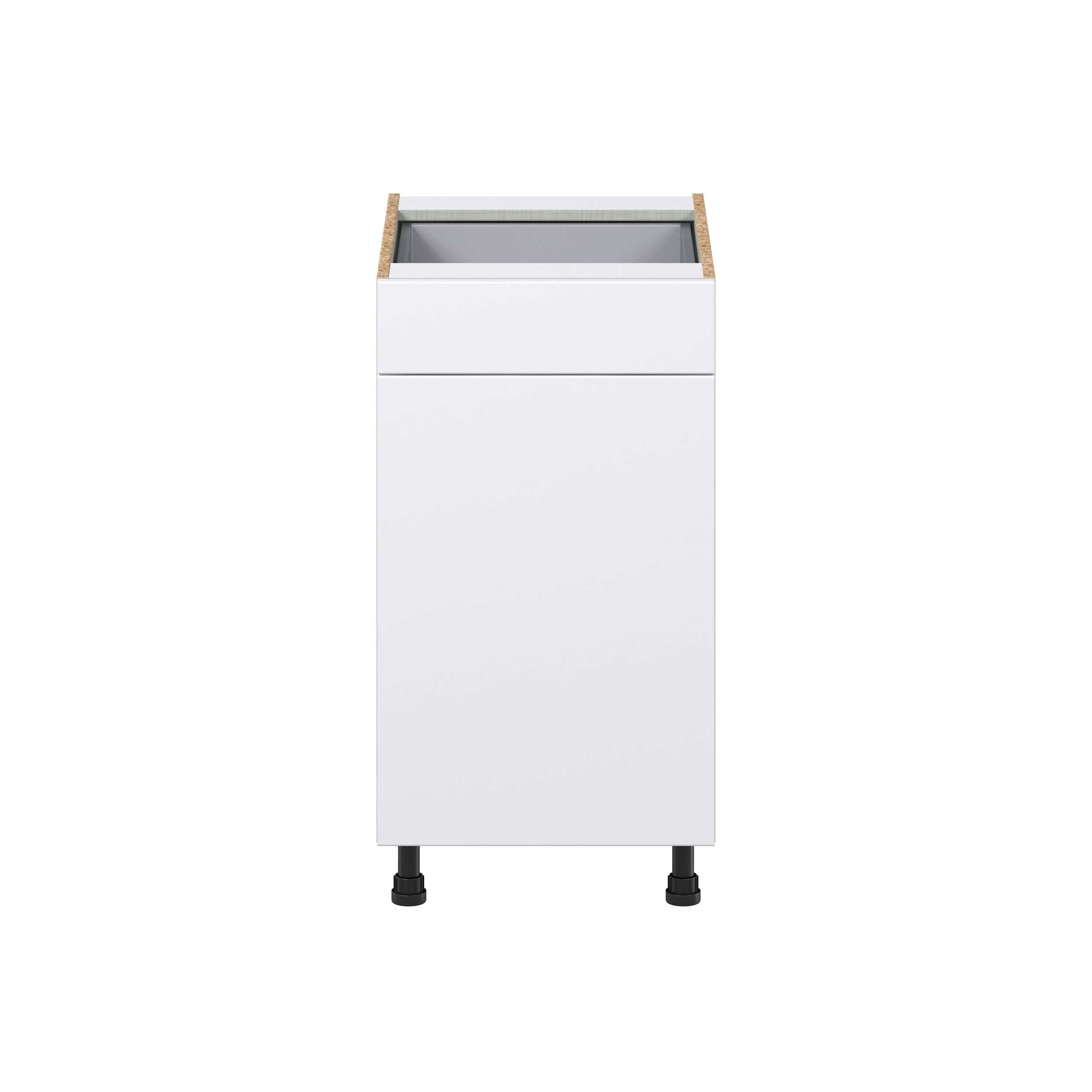 Lily Bright White Slab Assembled with 1 Drawer and 2 Pull Out Waste Bin Kitchen Cabinet (18 in. W x 34.5 in. H x 24 in. D)