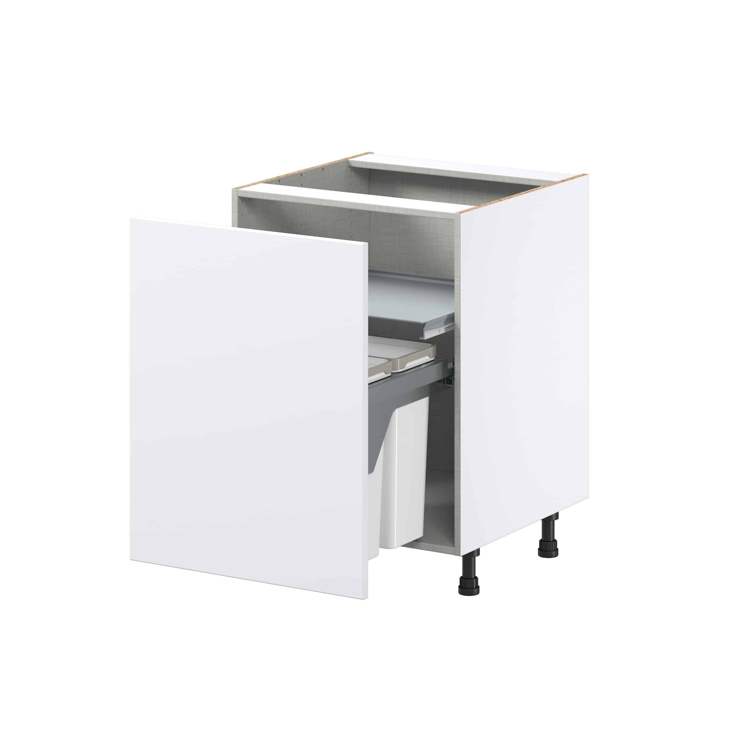 Lily Bright White Slab Assembled Full High Door with Pull Out  3 Waste Bins Kitchen Cabinet (24 in. W x 34.5 in. H x 24 in. D)