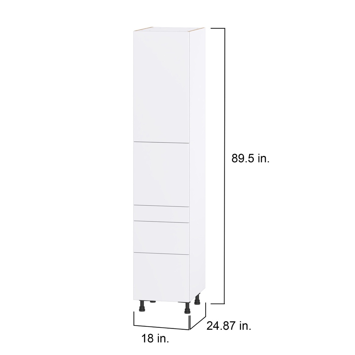 Lily Bright White  Slab Assembled Pantry  Cabinet with 3 Drawers and 2 Inner Drawers (18 in. W X 89.5 in. H X 24 in. D)