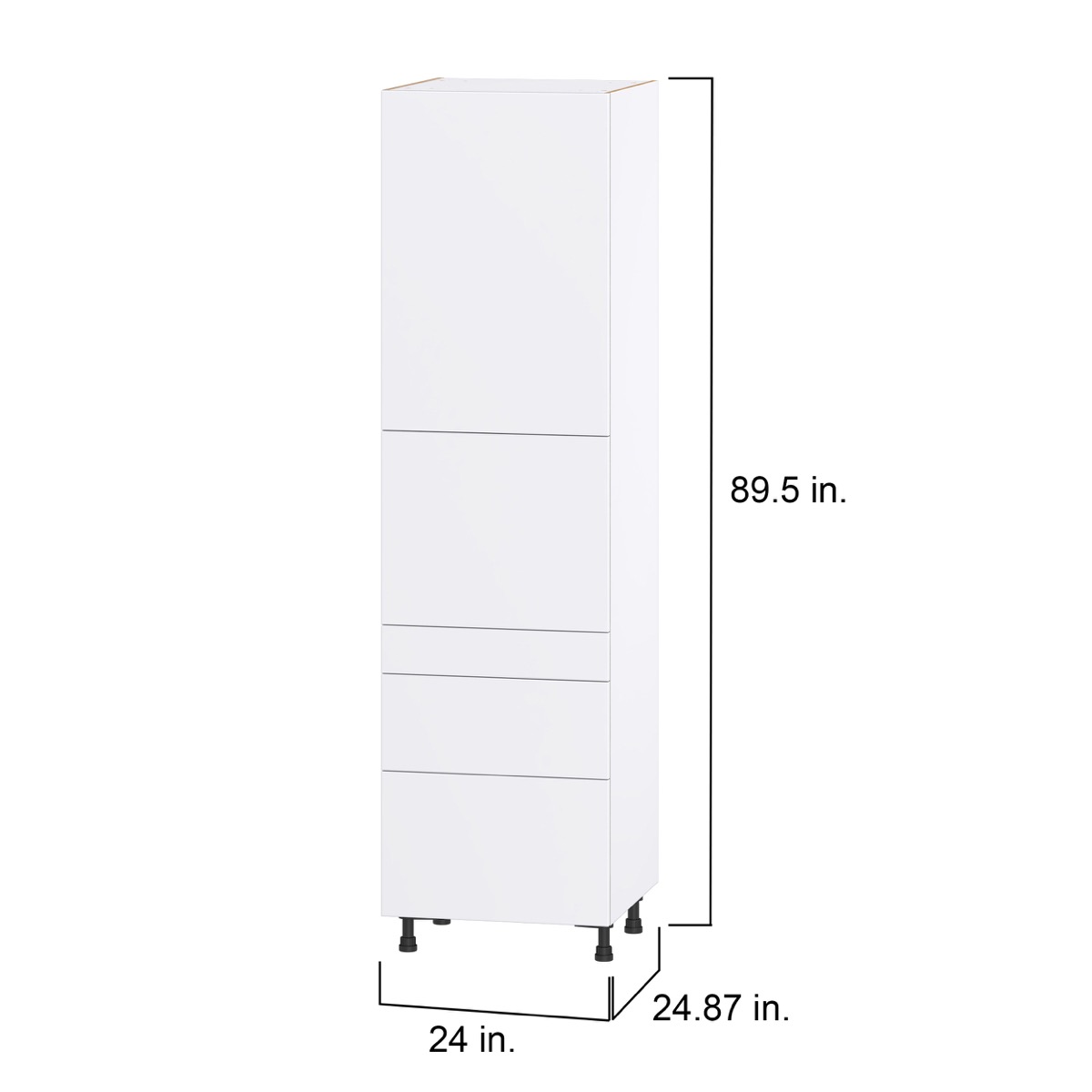 Lily Bright White  Slab Assembled Pantry  Cabinet with 3 Drawers and 2 Inner Drawers (24 in. W X 89.5 in. H X 24 in. D)