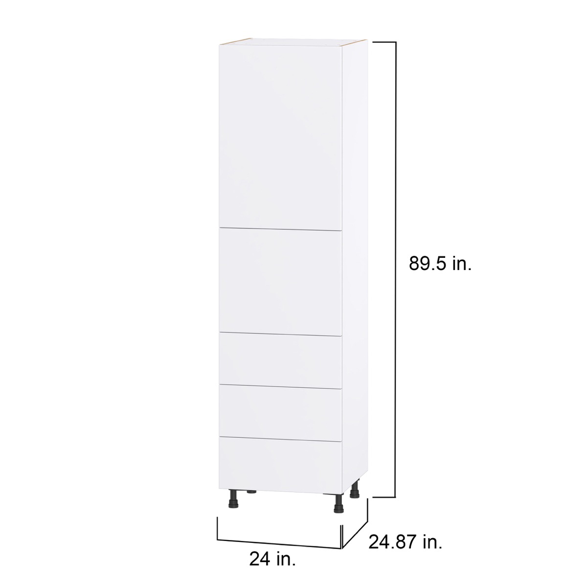 Lily Bright White  Slab Assembled Pantry Cabinet 1 Doors with 3 Drawers and 2 Inner Drawers (24 in. W X 89.5 in. H X 24 in. D)