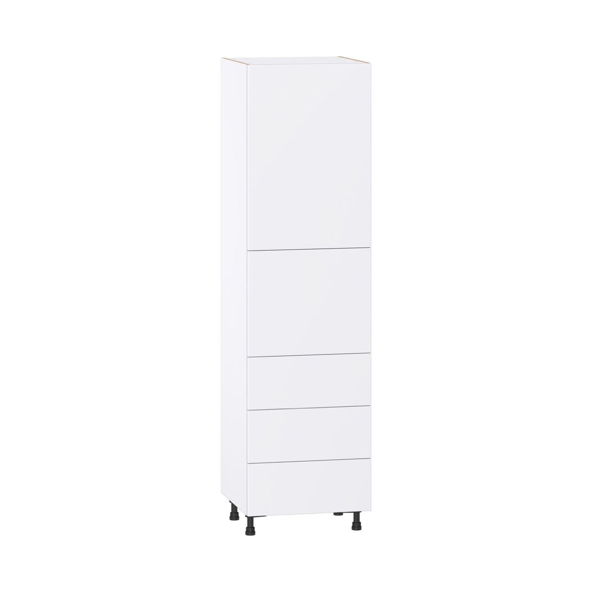 Lily Bright White  Slab Assembled Pantry Cabinet 1 Doors with 3 Drawers and 2 Inner Drawers (24 in. W X 89.5 in. H X 24 in. D)