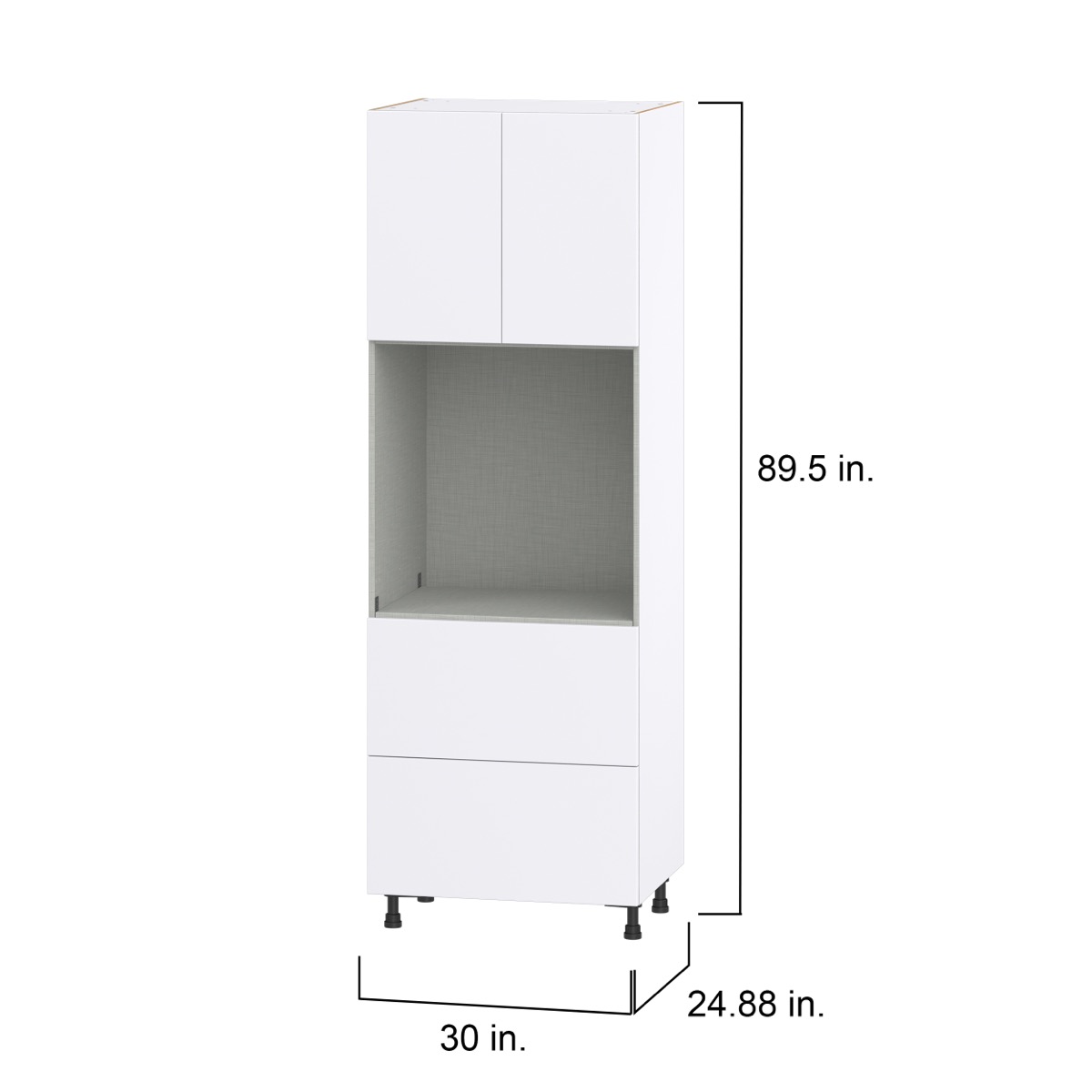 Lily Bright White  Slab Assembled Pantry Single Oven Cabinet with 2 Drawer (30 in. W X 89.5 in. H X 24 in. D)