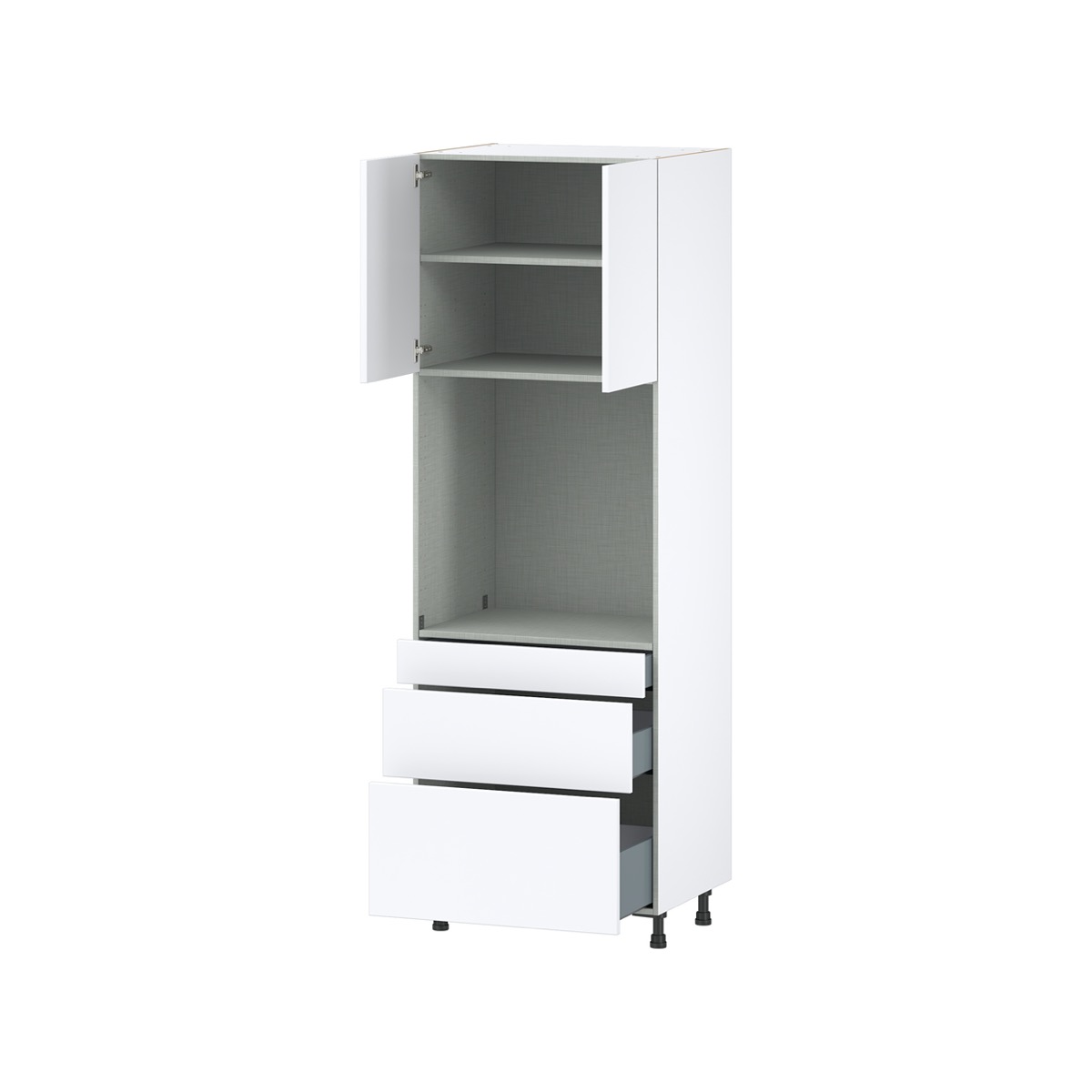 Lily Bright White  Slab Assembled Single Oven  Cabinet with Drawers (30 in. W x 89.5 in. H x 24 in. D)