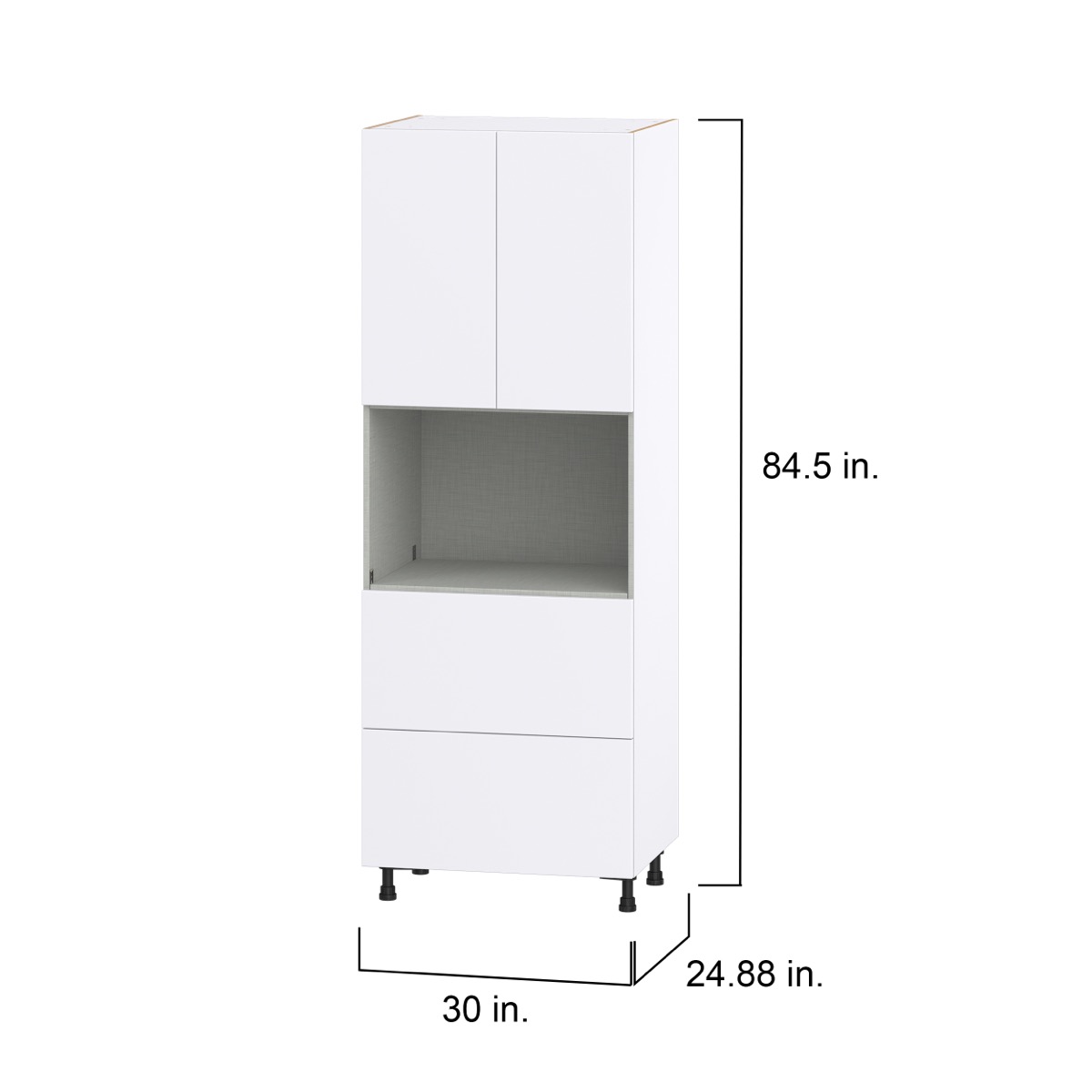 Lily Bright White  Slab Assembled Pantry Microwave Cabinet with 2 Drawer (30 in. W X 84.5 in. H X 24 in. D)