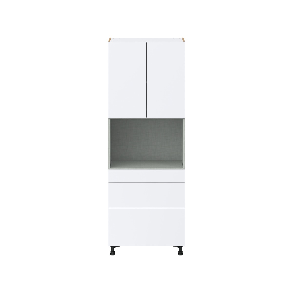 Lily Bright White  Slab Assembled Pantry Micro/Oven  Cabinet with 3 Drawers (30 in. W x 84.5 in. H x 24 in. D)