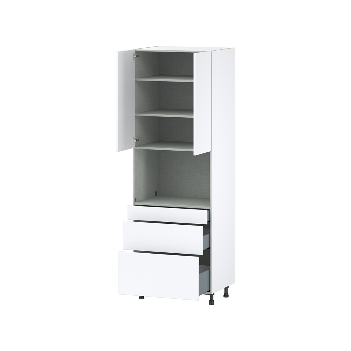 Lily Bright White  Slab Assembled Pantry Microwave  Cabinet with 3 Drawers (30 in. W x 89.5 in. H x 24 in. D)