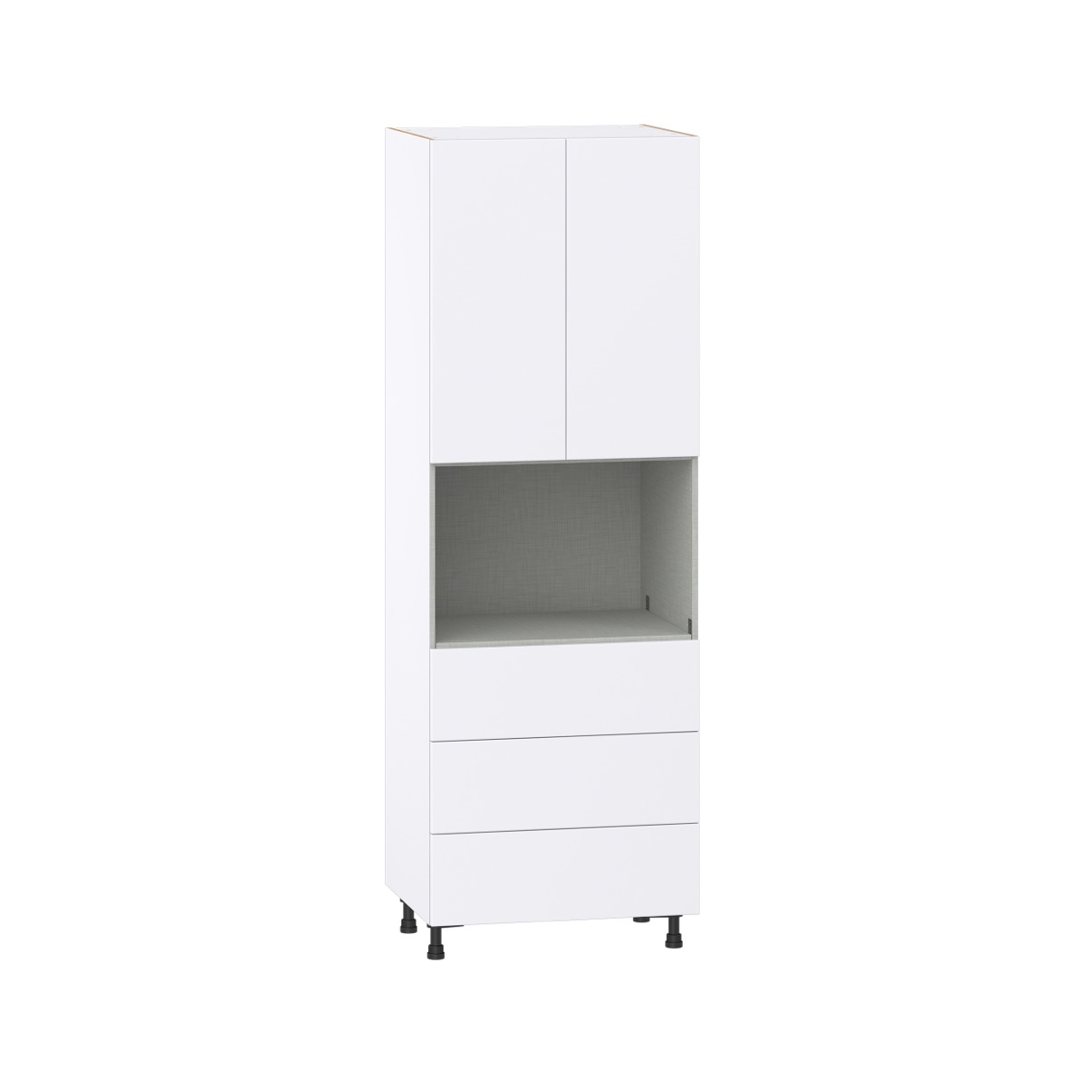 Lily Bright White  Slab Assembled Pantry Microwave Cabinet with 3 Even Drawers (30 in. W X 89.5 in. H X 24 in. D)