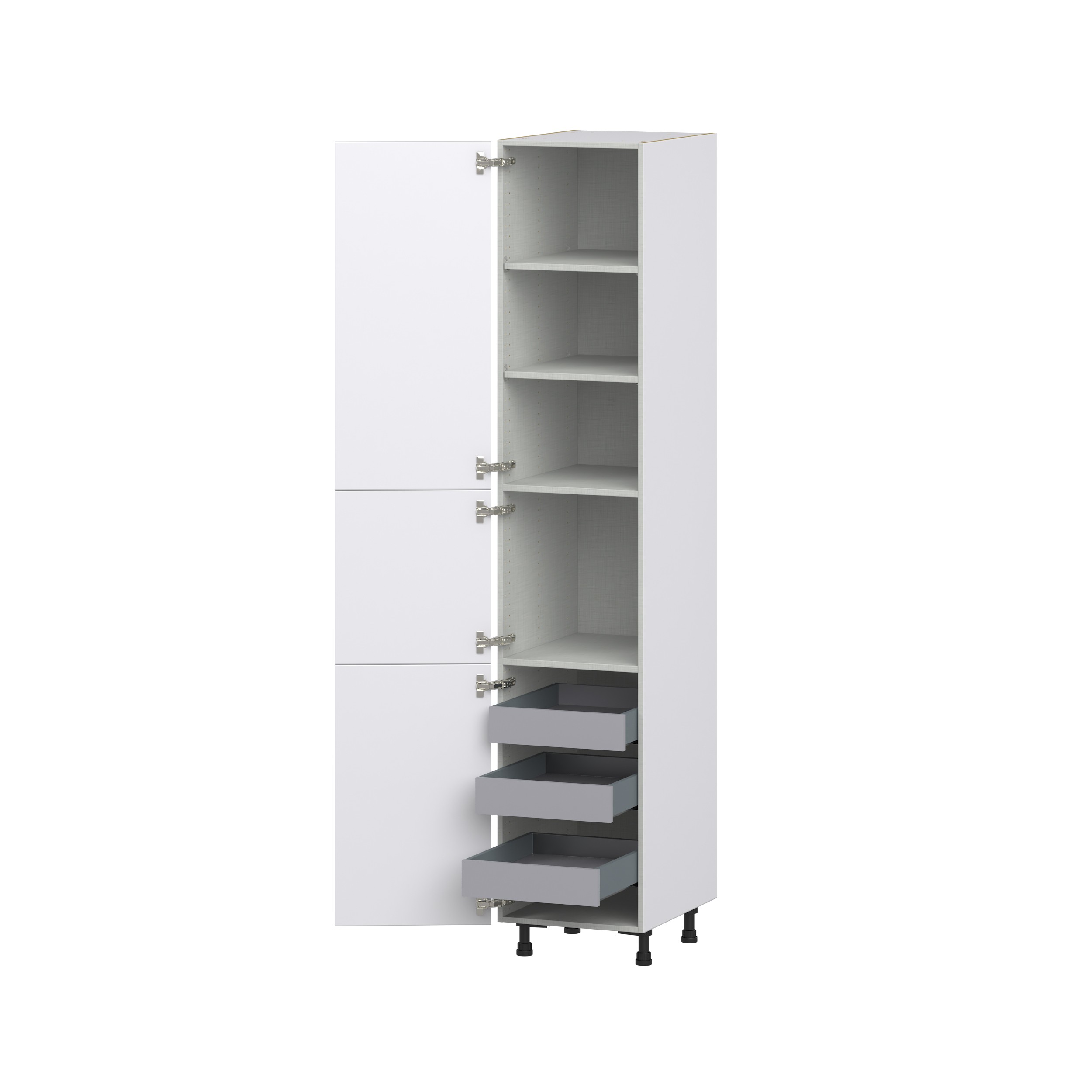 Lily Bright White Slab Assembled Pantry Cabinet with 2 Doors and 3 Inner Drawers (18 in. W X 94.5 in. H X 24 in. D)