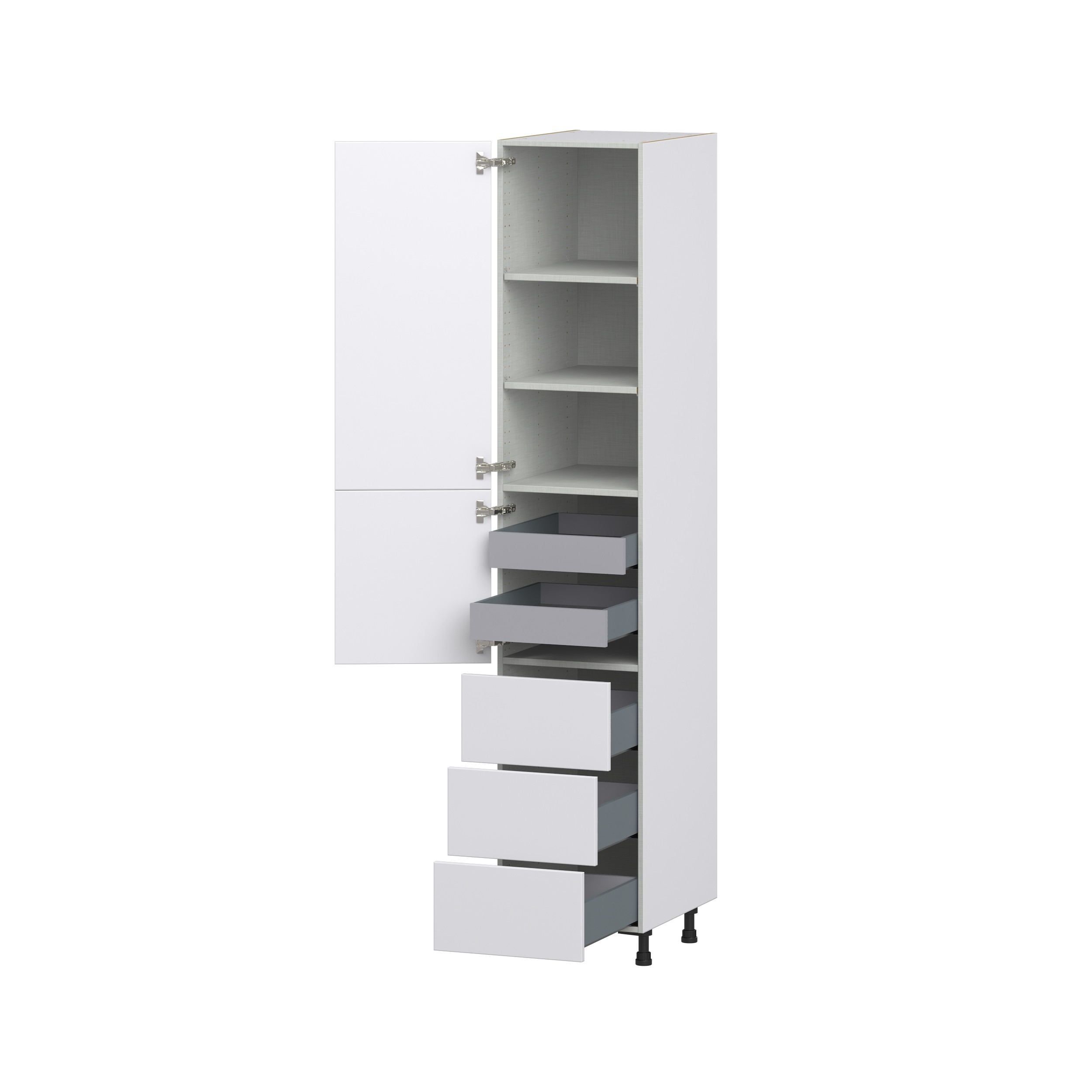 Lily Bright White Slab Assembled Pantry Cabinet 1 Doors with 3 Drawers and 2 Inner Drawers (18 in. W X 94.5 in. H X 24 in. D)