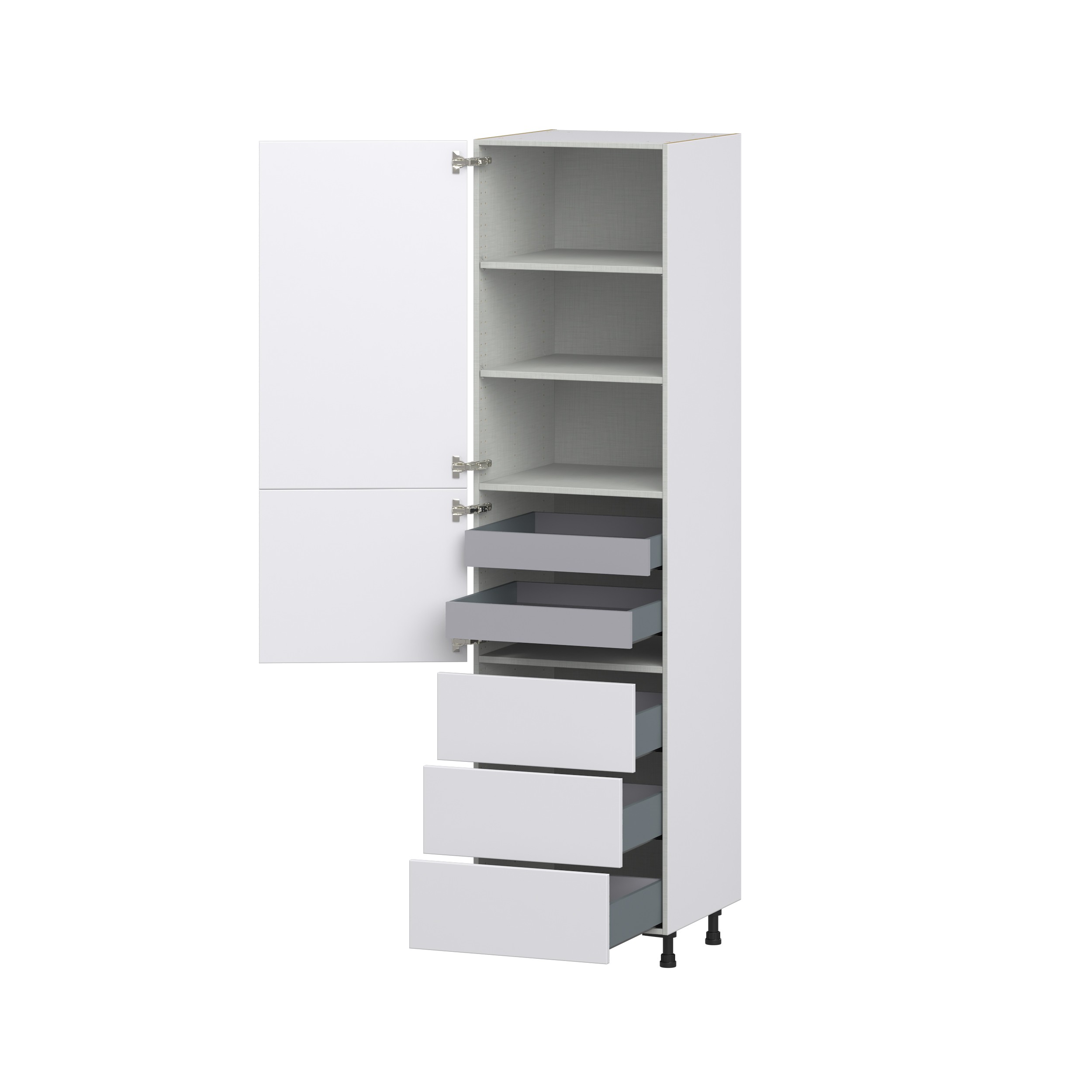 Lily Bright White Slab Assembled Pantry Cabinet 1 Doors with 3 Drawers and 2 Inner Drawers (24 in. W X 94.5 in. H X 24 in. D)