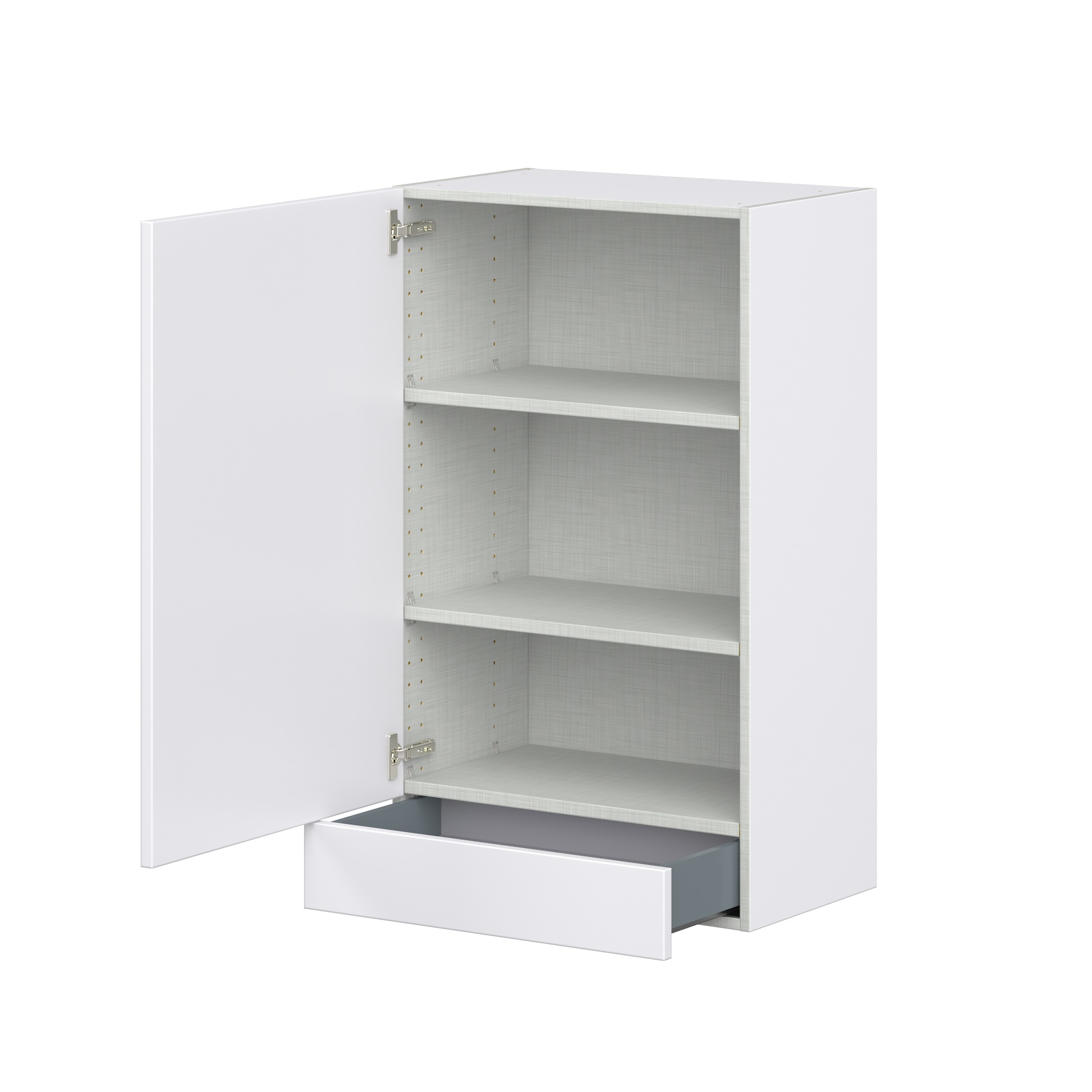 Lily Bright White Slab Assembled Wall Cabinet with a Door and a 5 in. Drawer (24 in. W x 40 in. H x 14 in. D)