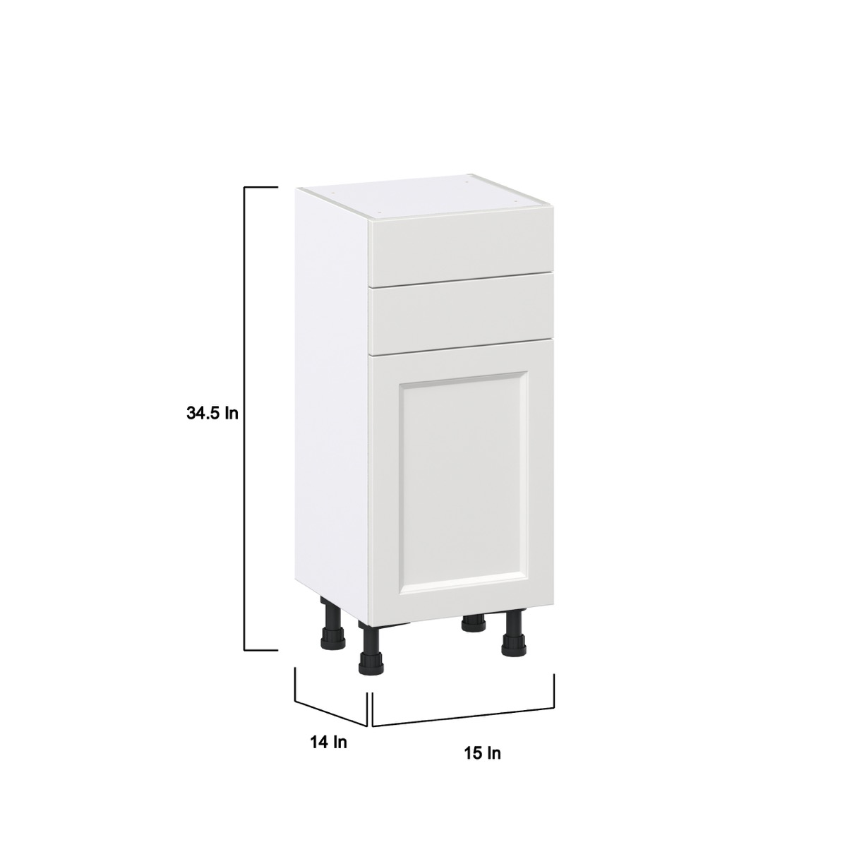 Magnolia Painted Bright White Recessed Assembled Shallow Base Cabinet with 1 Door and Two 10 in. Drawers (15 in. W x 34.5 in. H x 14 in. D)